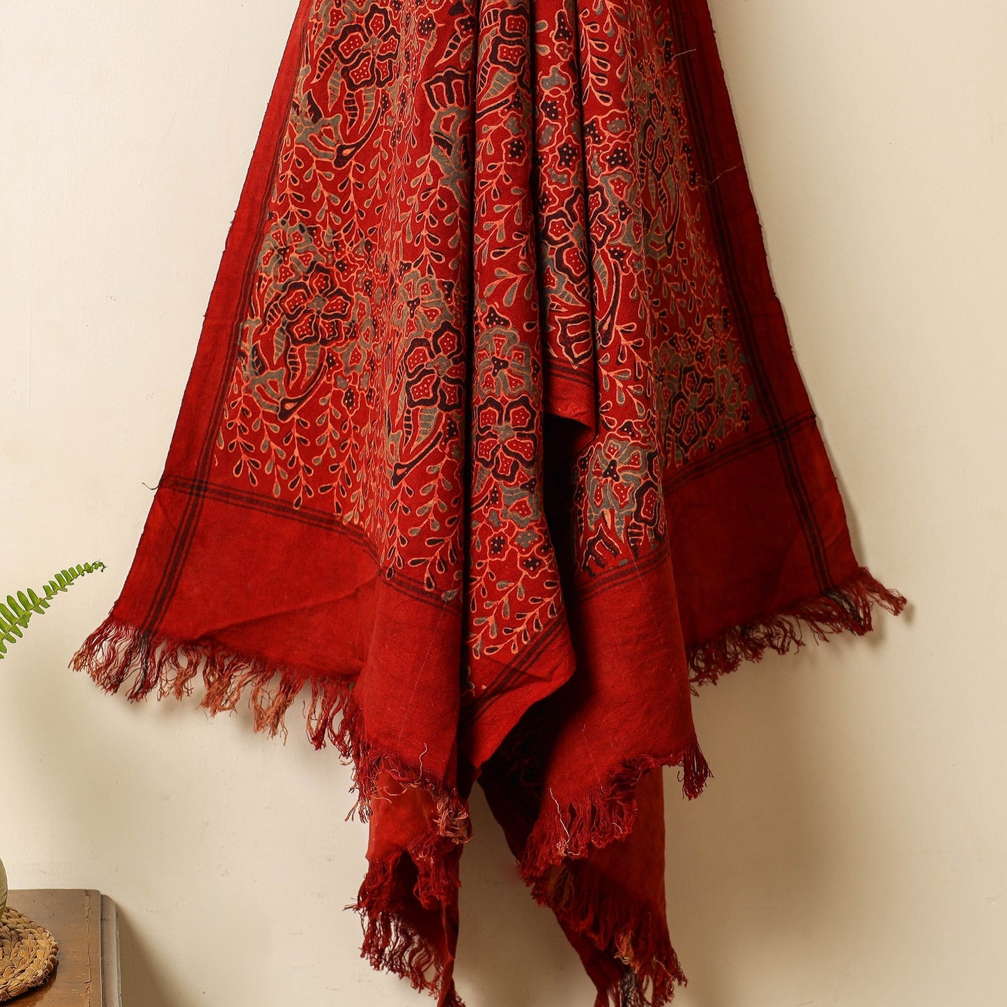 Red Block Print Cotton Ajrakh Handloom Towel