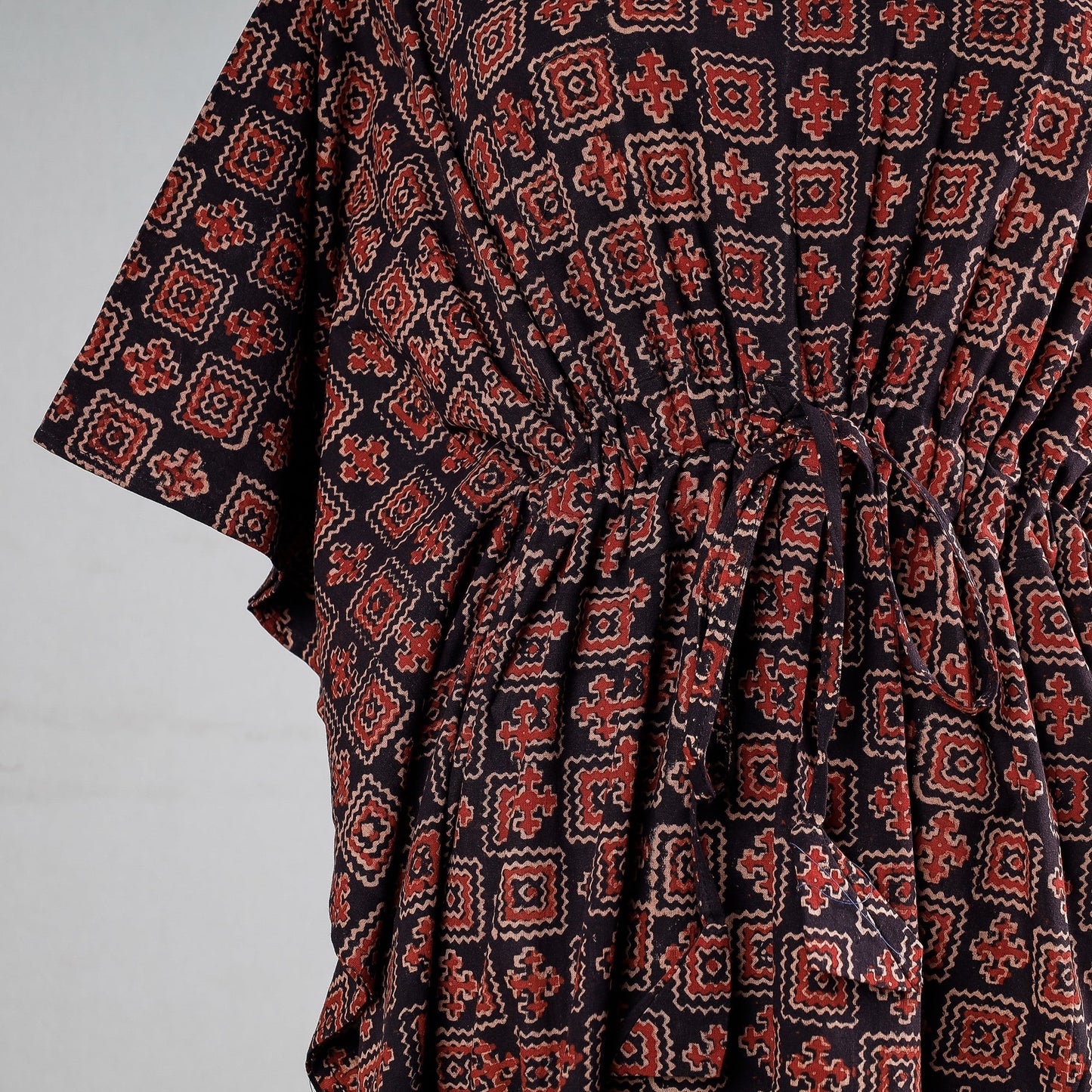 Red Block Print Cotton Ajrakh Kaftan
