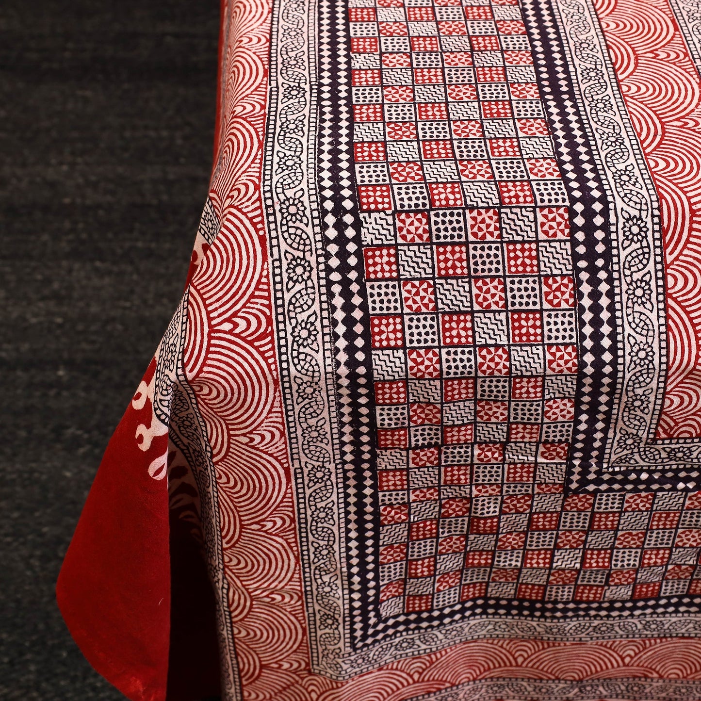 Red Block Print Cotton Bagh Double Bed Sheet Online