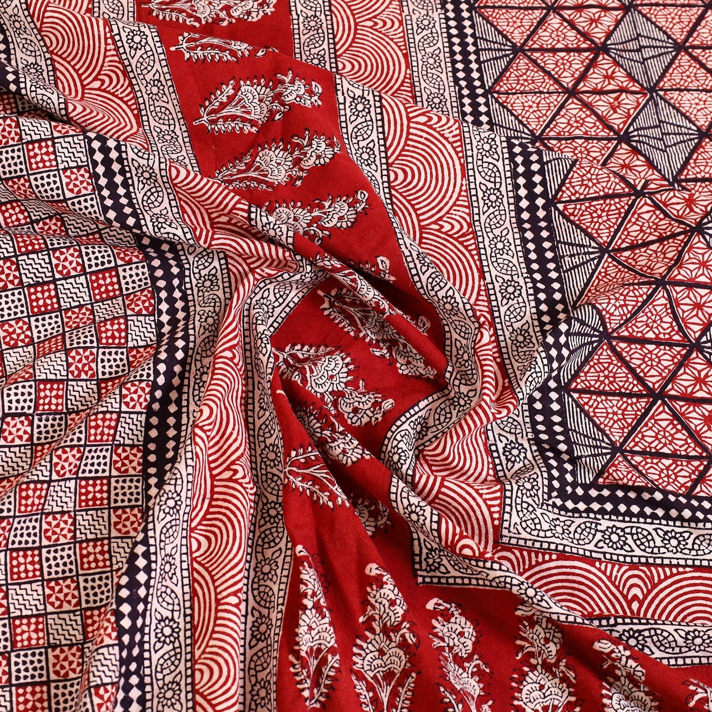 Red Block Print Cotton Bagh Double Bed Sheet Online