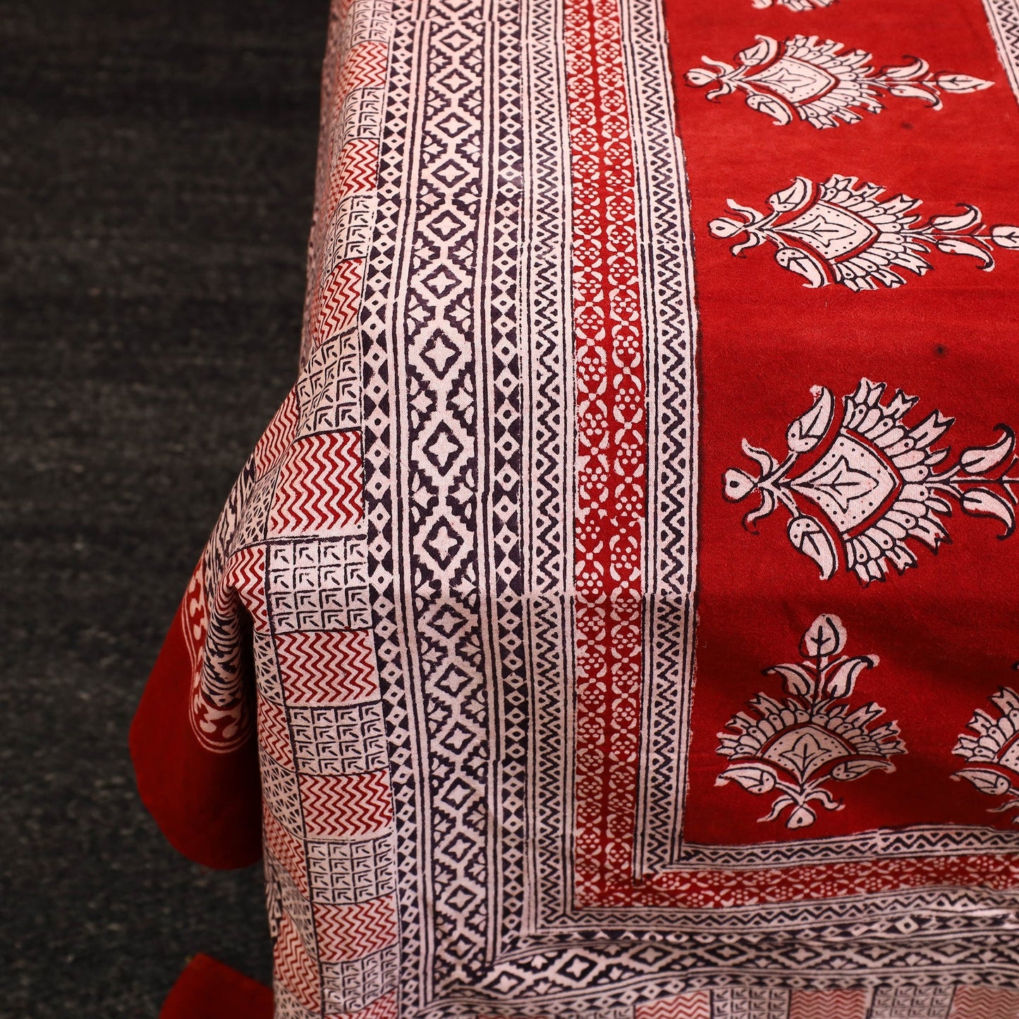 Red Block Print Cotton Bagh Double Bed Sheet