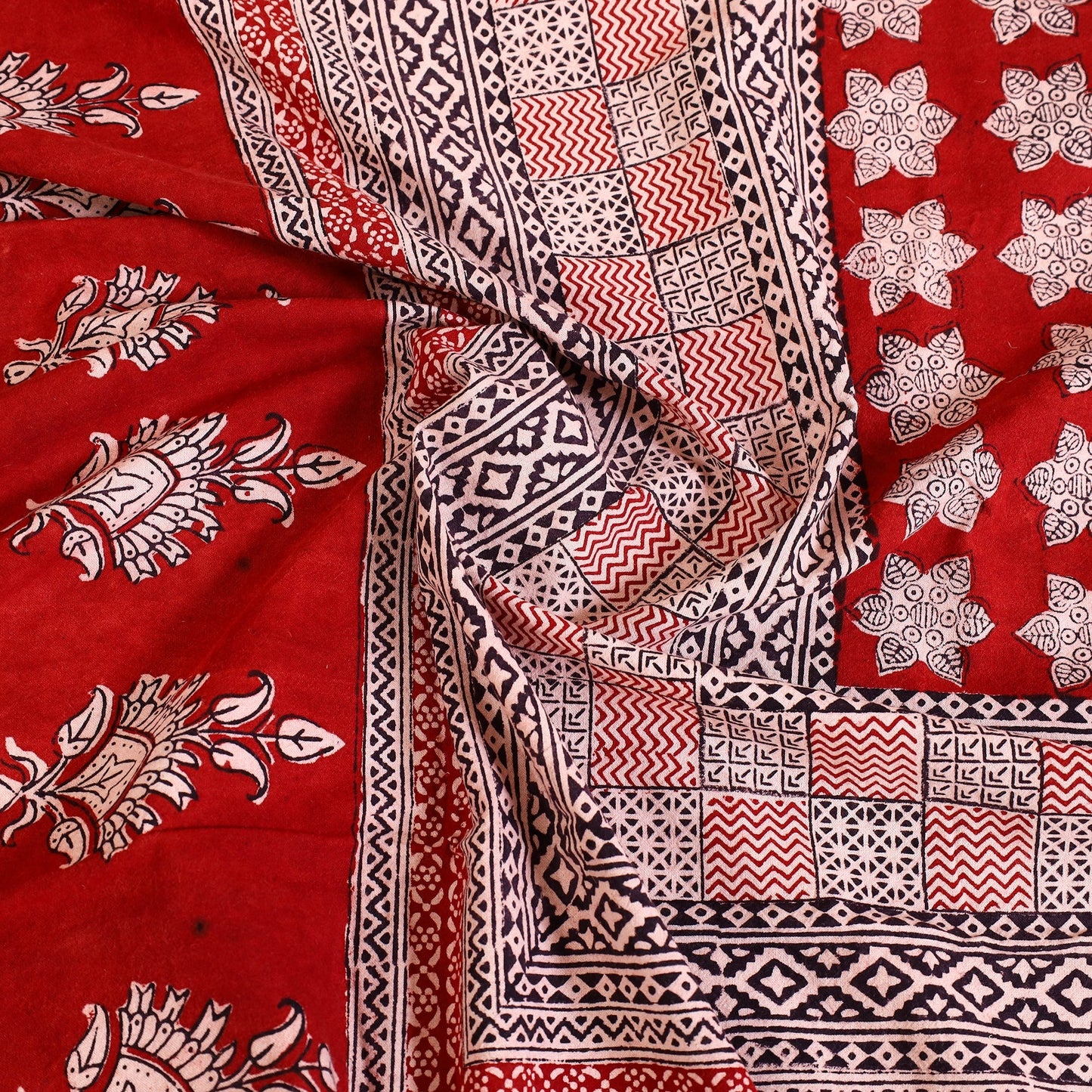 Red Block Print Cotton Bagh Double Bed Sheet