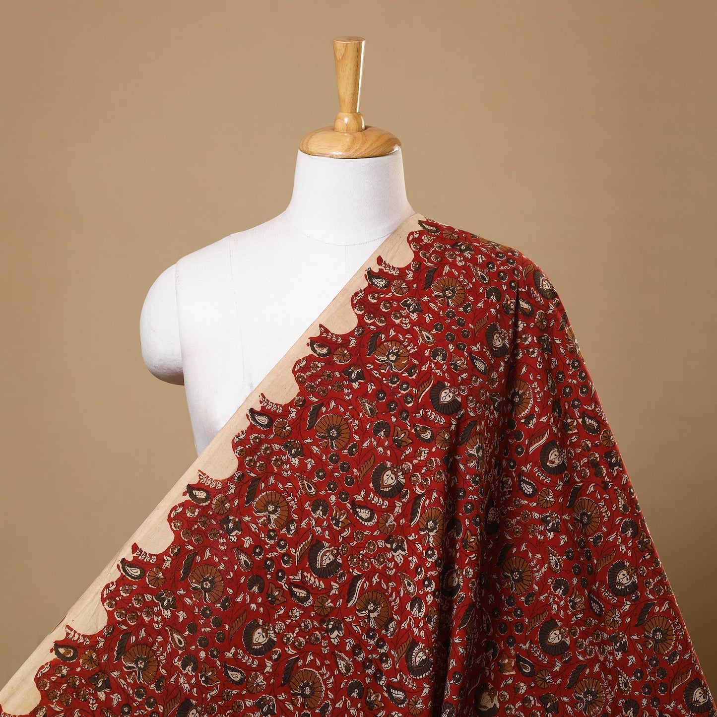 Red Block Print Cotton Bagru Fabric