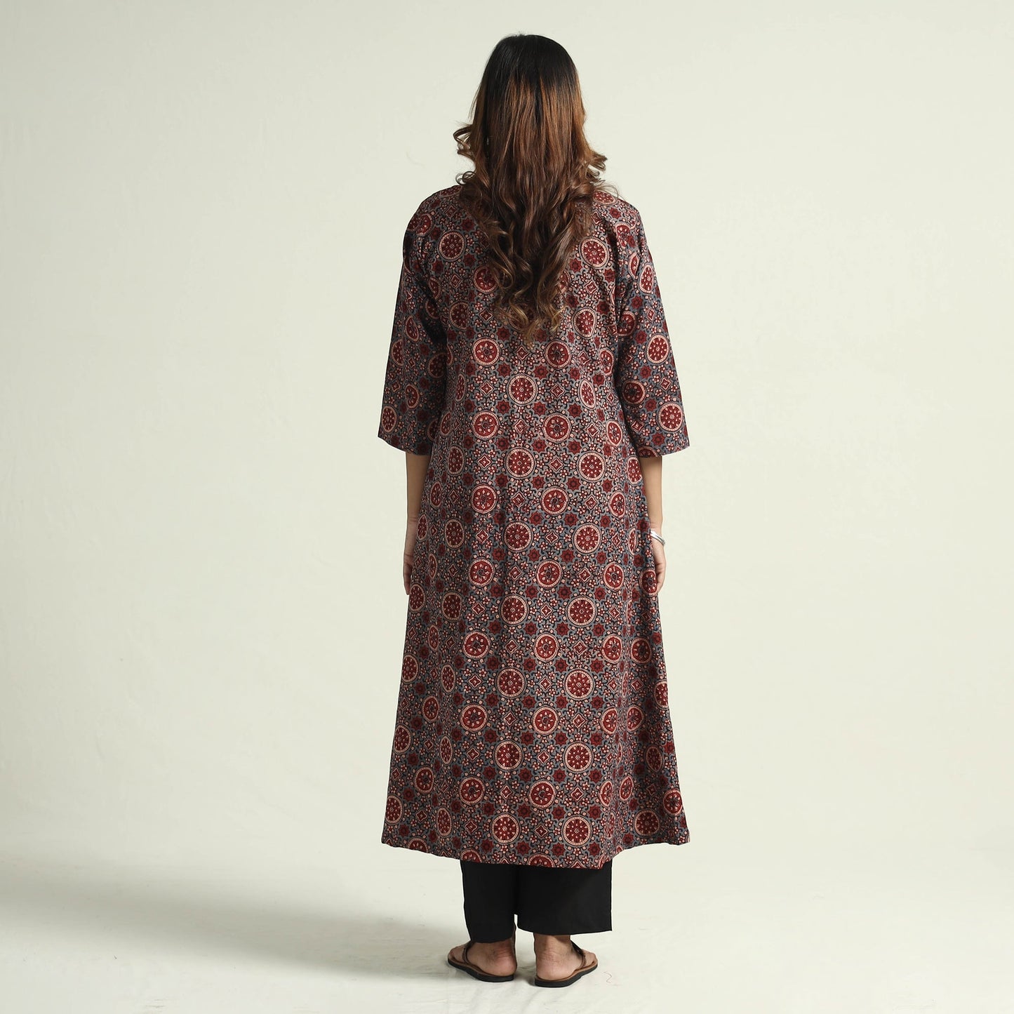 Buy Block Print Cotton Flared Ajrakh Kurta with Palazzo Set