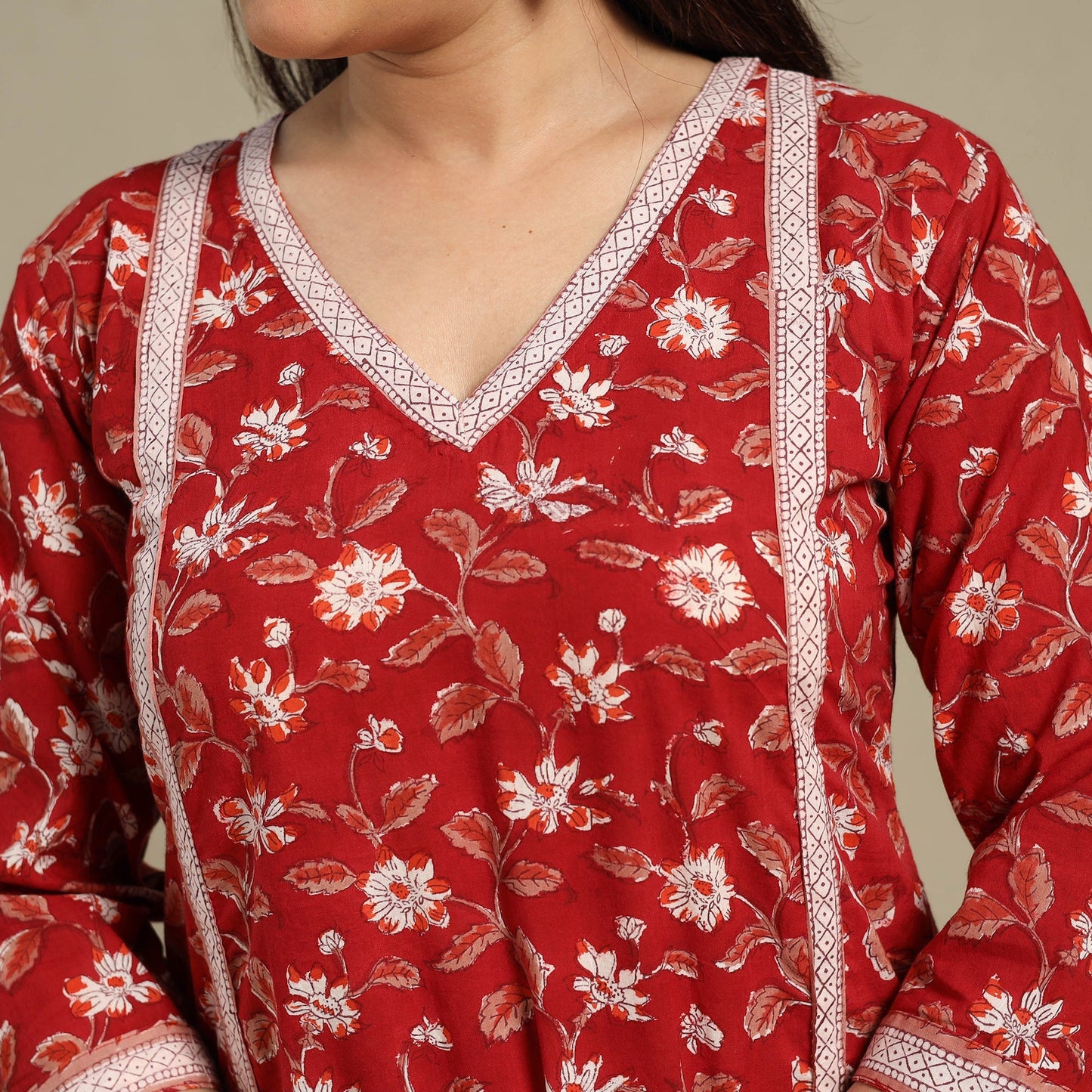 Red - cotton a-line sanganeri kurta 16 - handcrafted