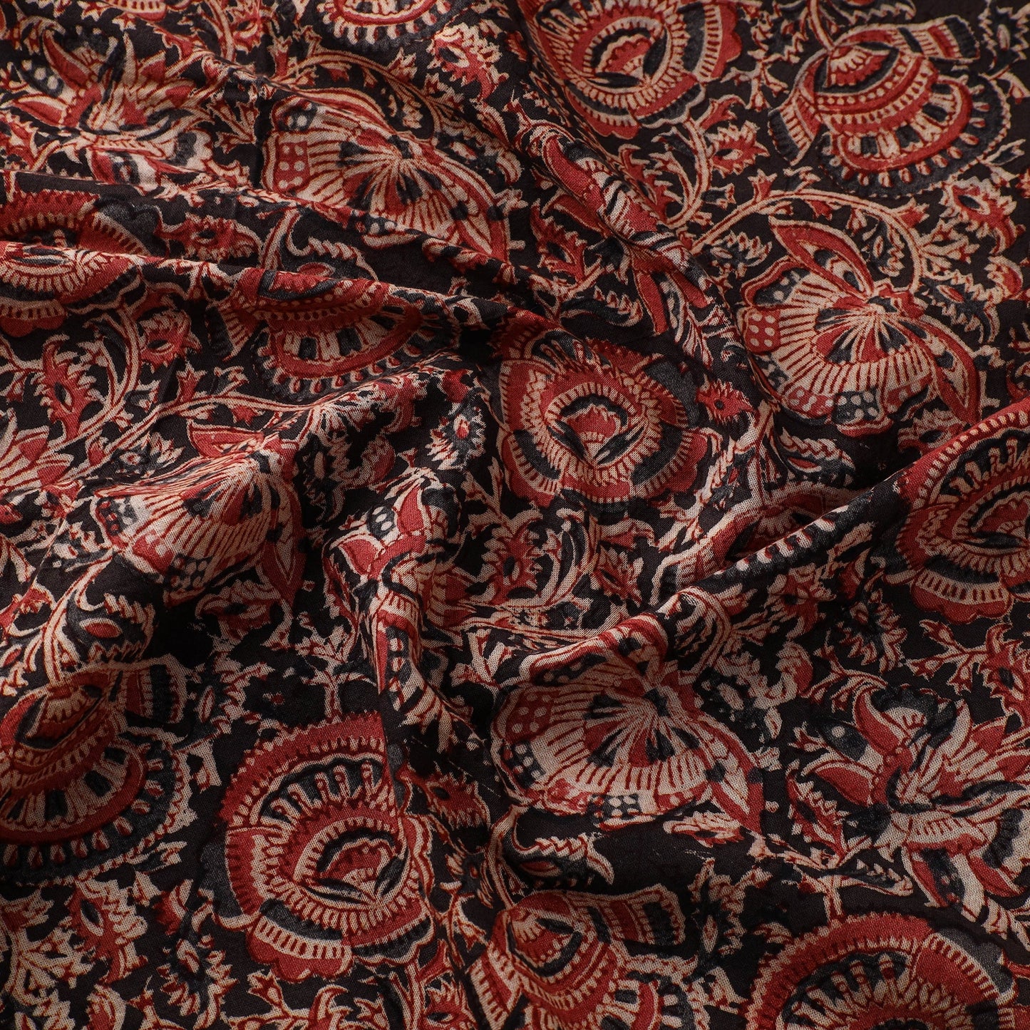 Red Block Print Cotton Pedana Kalamkari Fabric Online