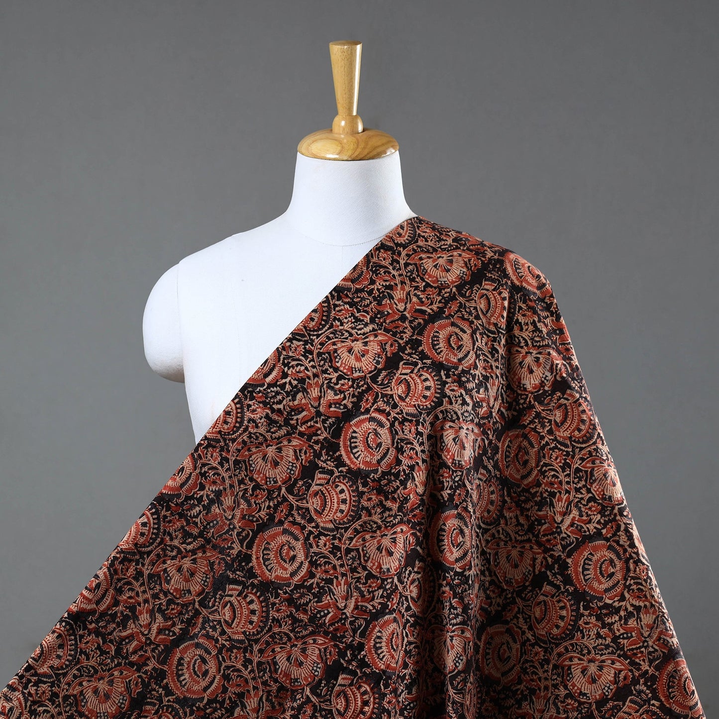 Red Block Print Cotton Pedana Kalamkari Fabric Online