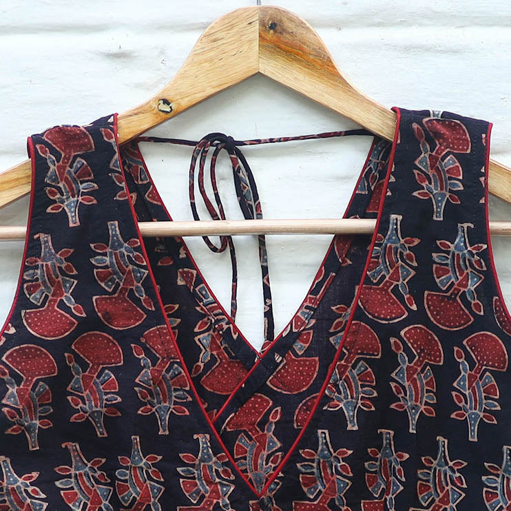 Red Block Print Cotton Stitched Ajrakh Blouse