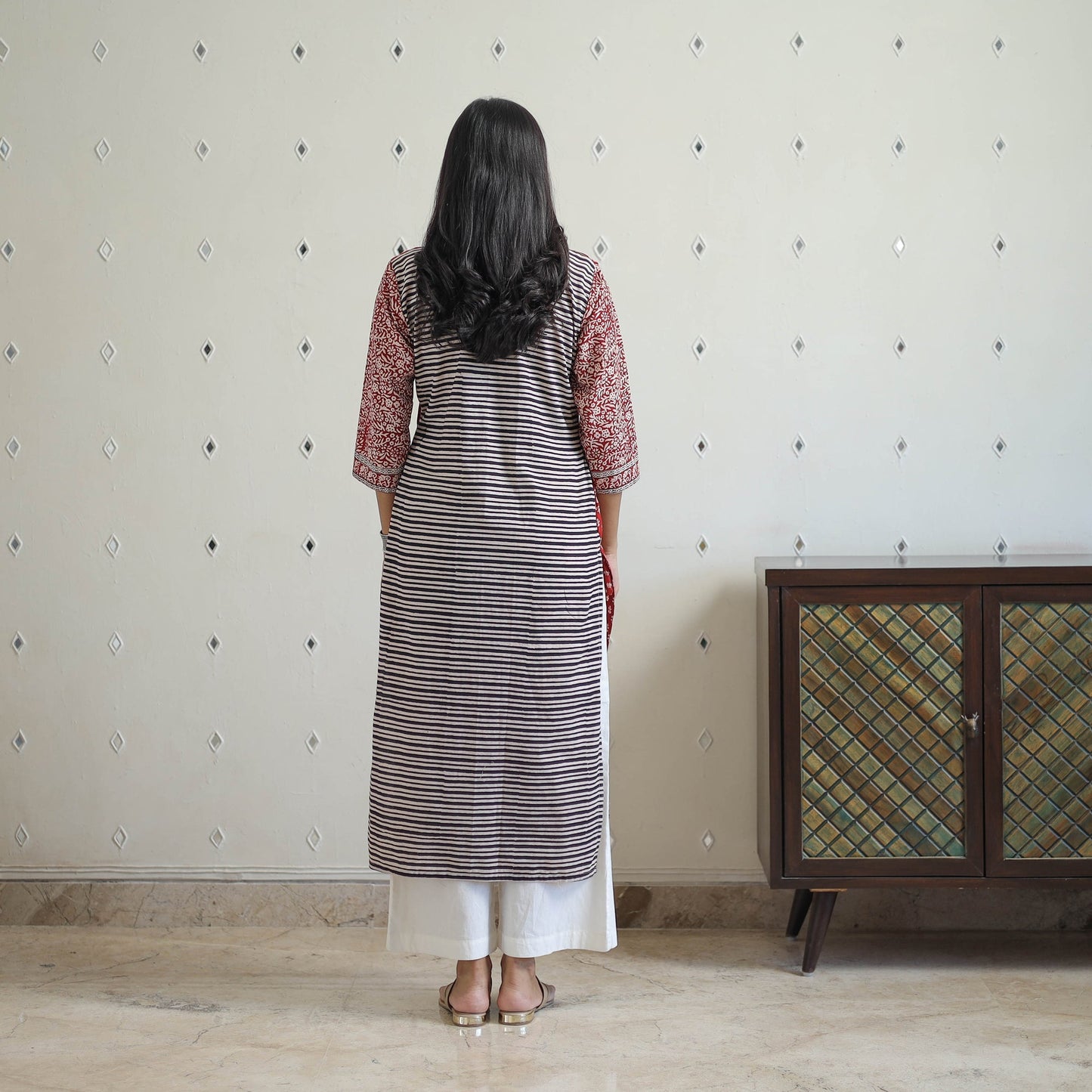Buy Red Block Print Cotton Straight Bagh Kurta For Women