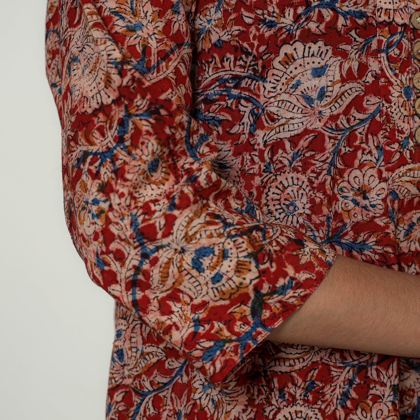 Red Block Print Cotton Straight Kalamkari Kurta for Women