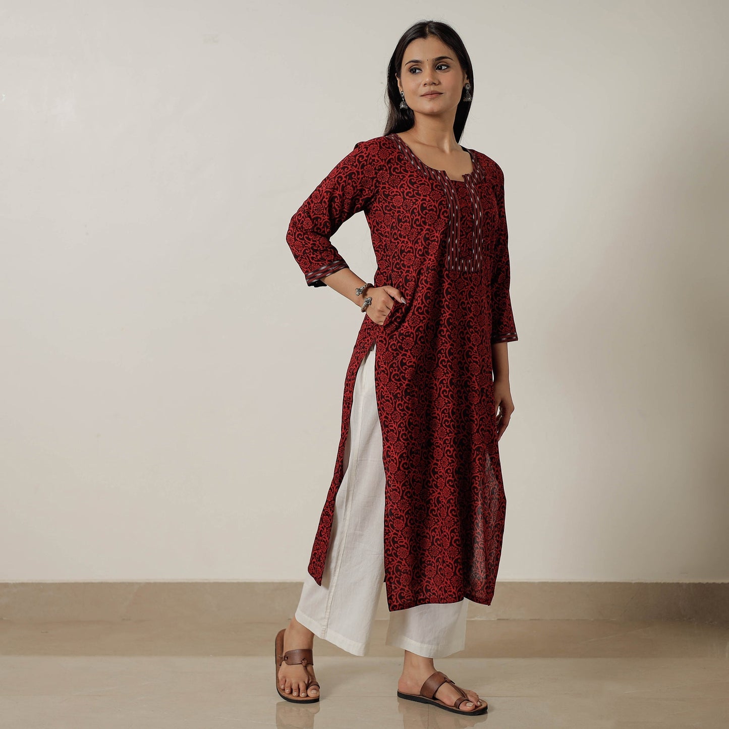 Block Print Mul Cotton Straight Bagh Kurta For Women