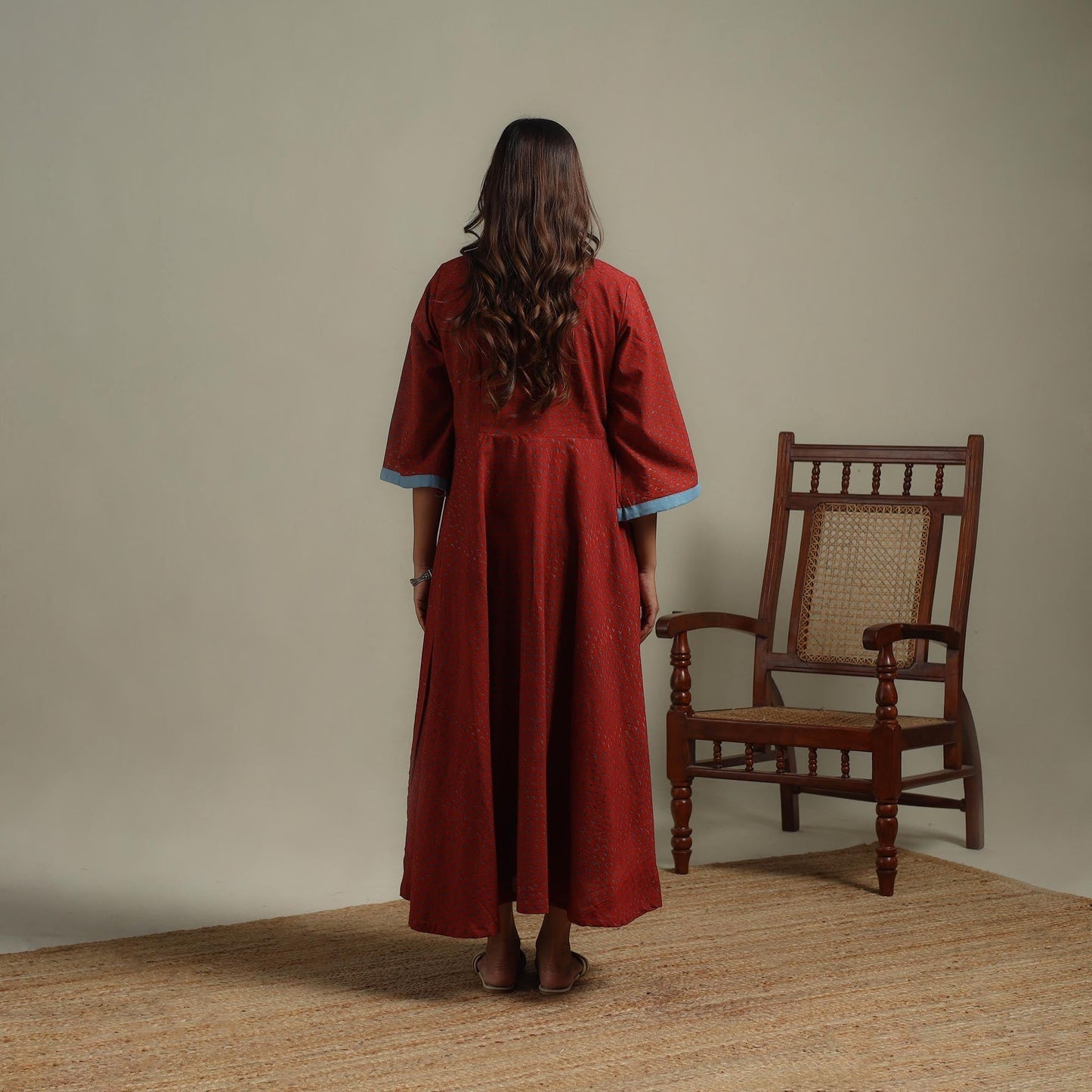 Natural dyed cotton flared dress 15 - handcrafted