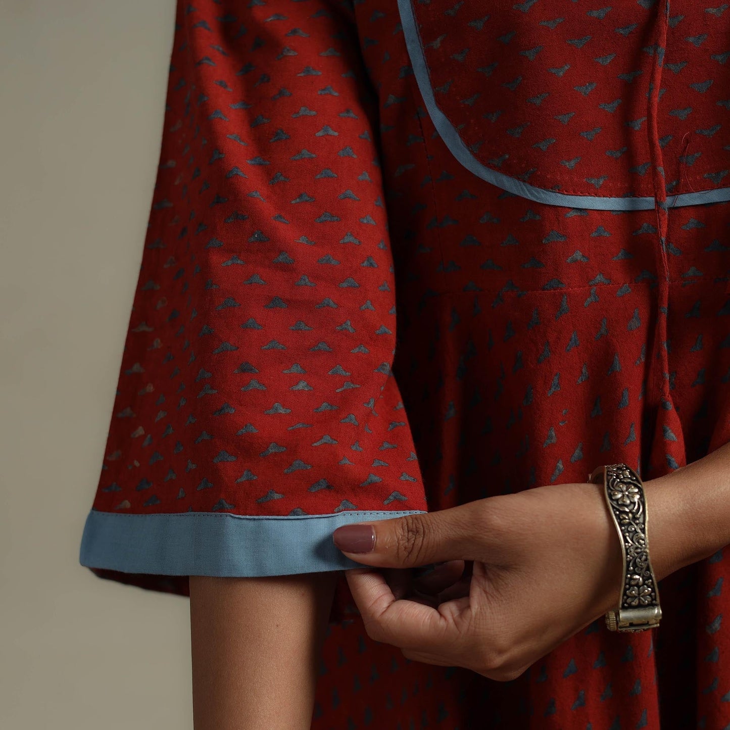 Natural dyed cotton flared dress 15 - handcrafted