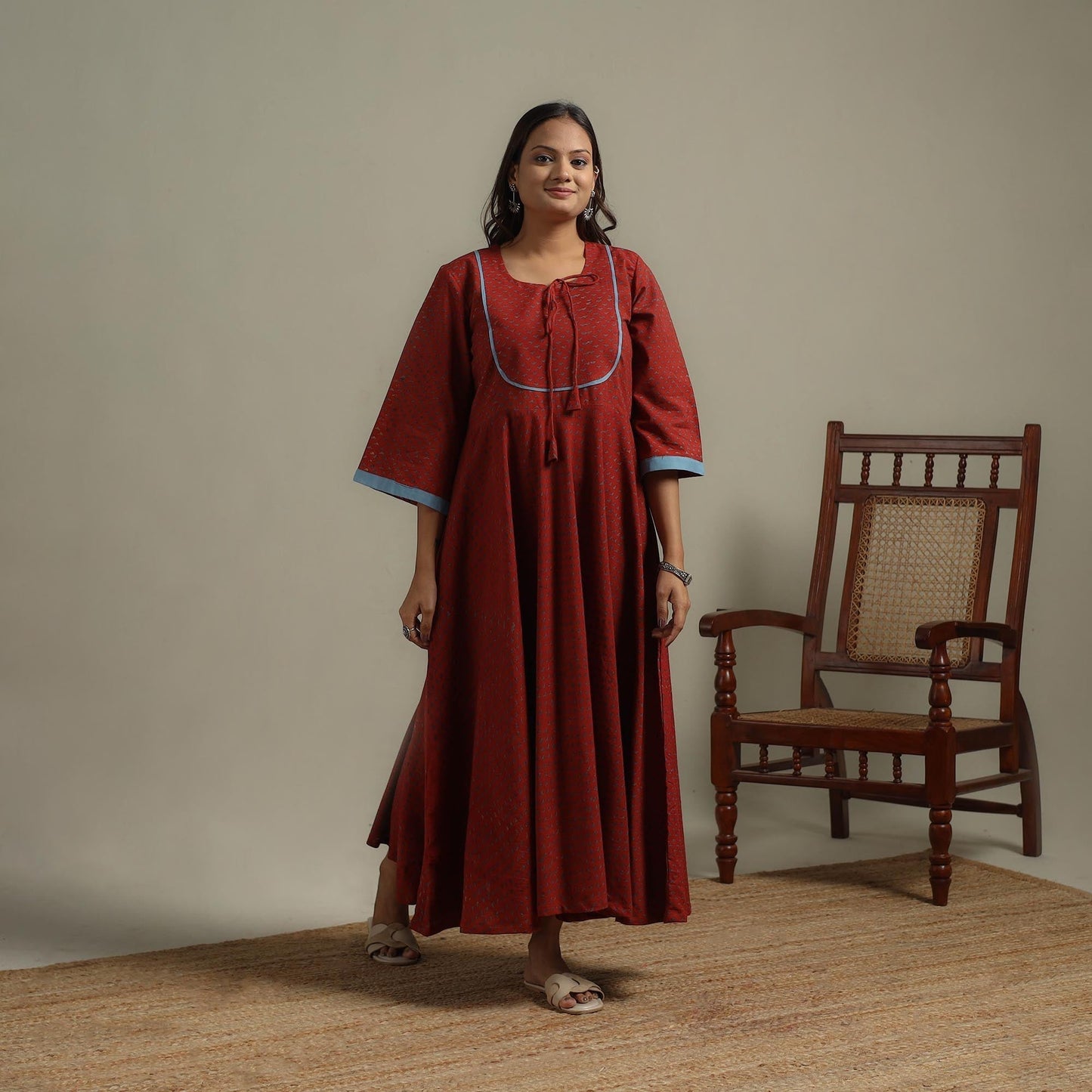 Natural dyed cotton flared dress 15 - handcrafted