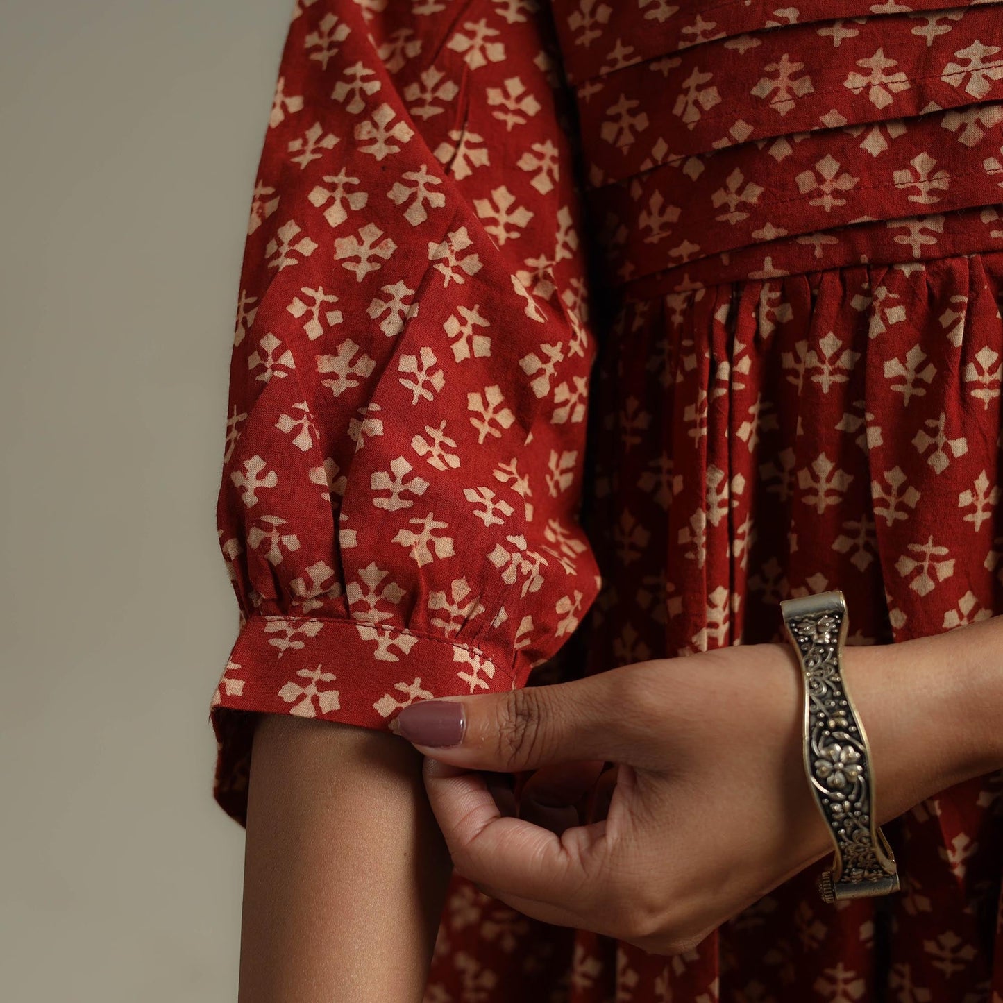 Natural dyed cotton pintuck tiered dress 03 - handcrafted