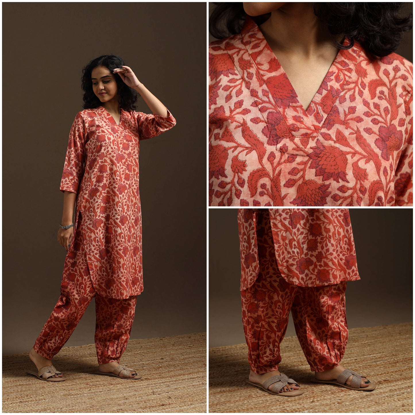 Red - natural dyed cotton vanaspati bagru co-ord set 03