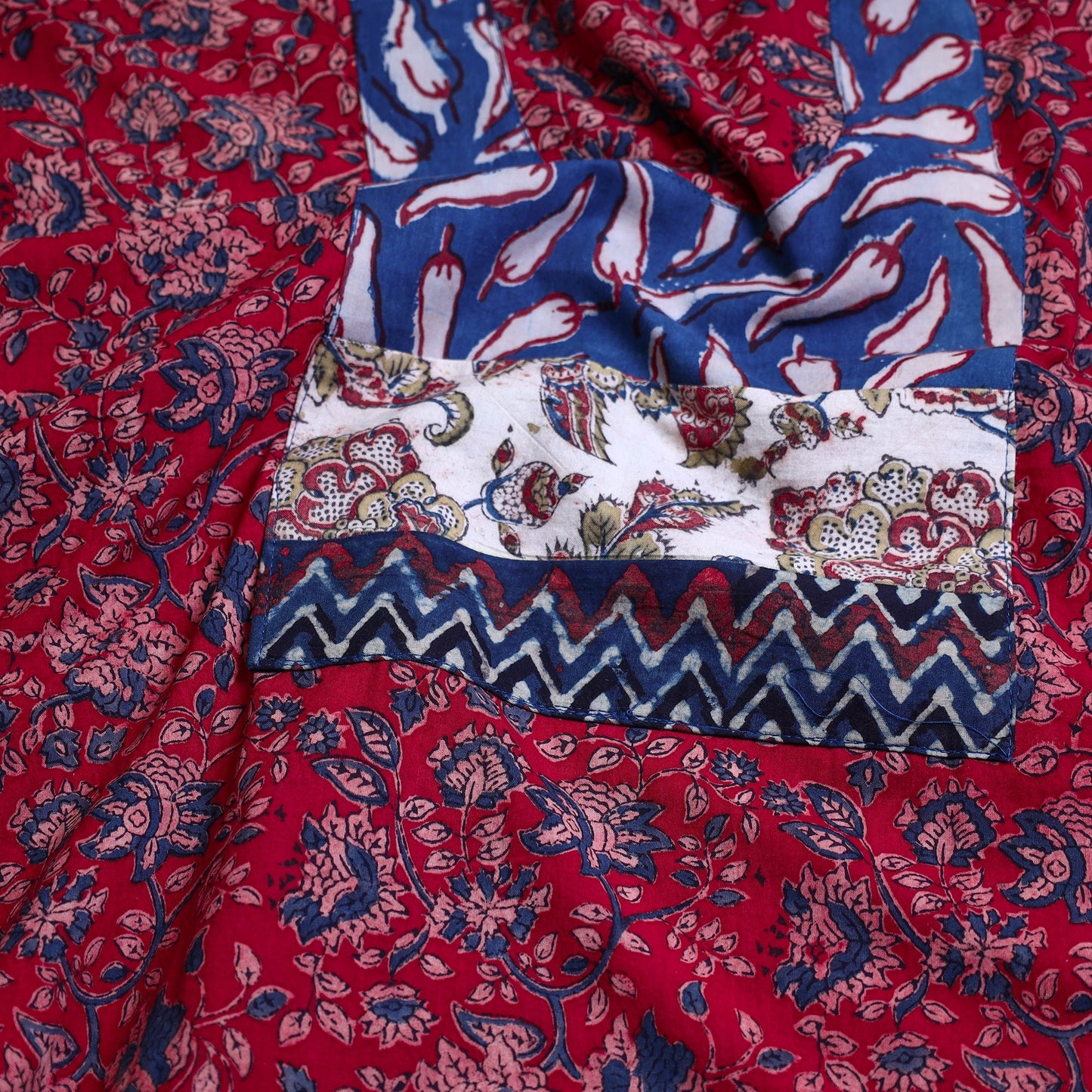 Red - printed cotton unstitched kurta material (2.5 meter)