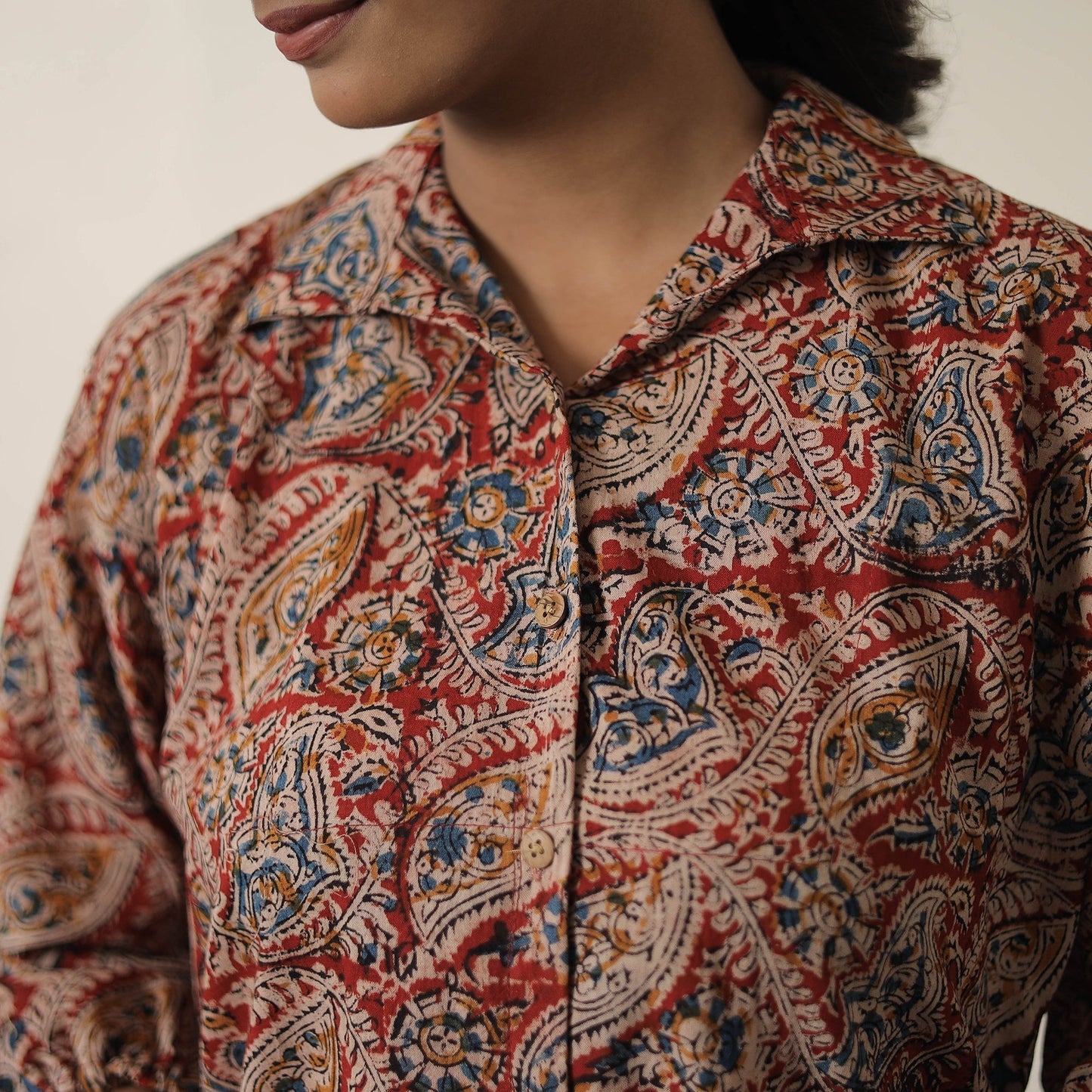 Red - printed cotton kalamkari co-ord set 08 - handcrafted