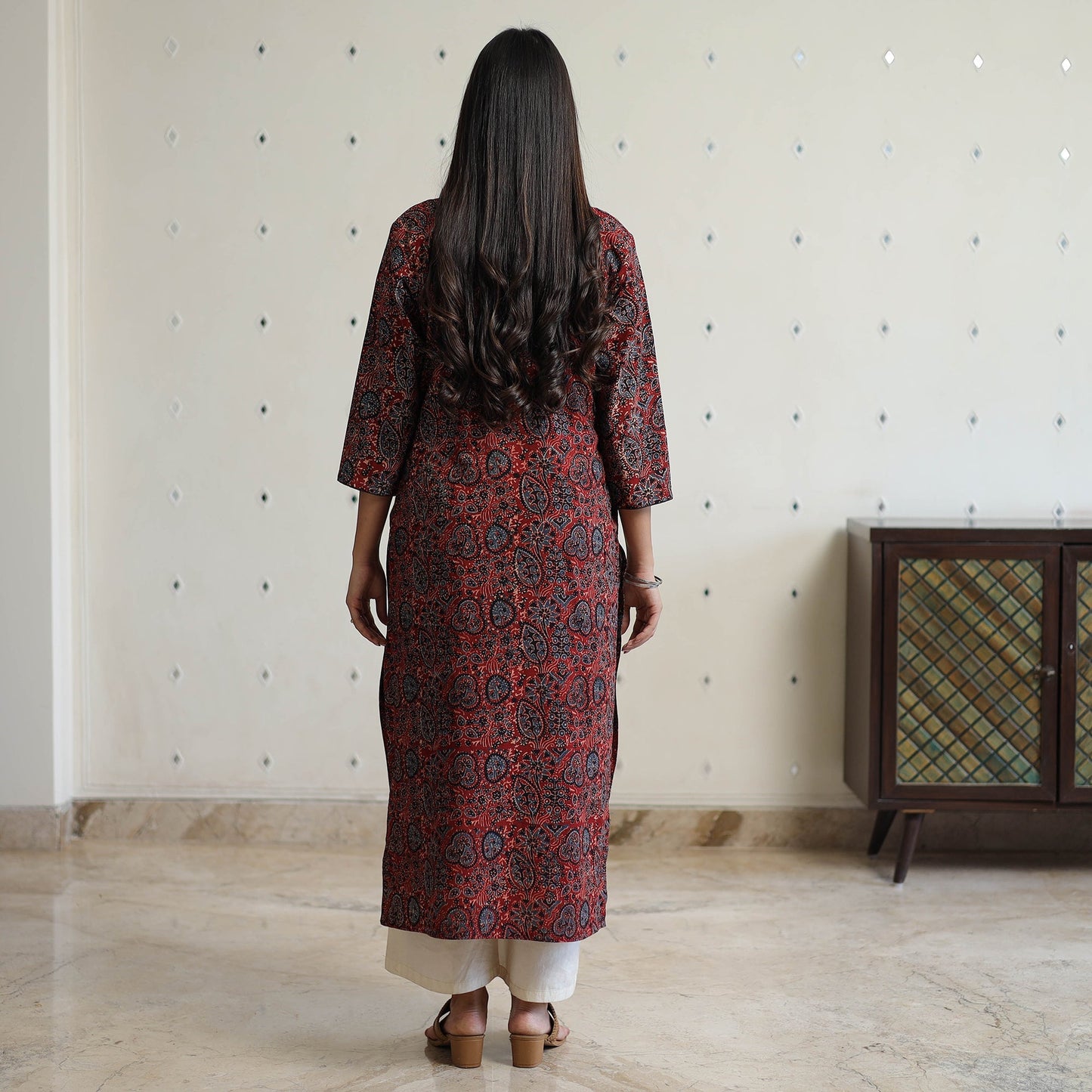 Block Printed Cotton Straight Ajrakh Kurta for Women