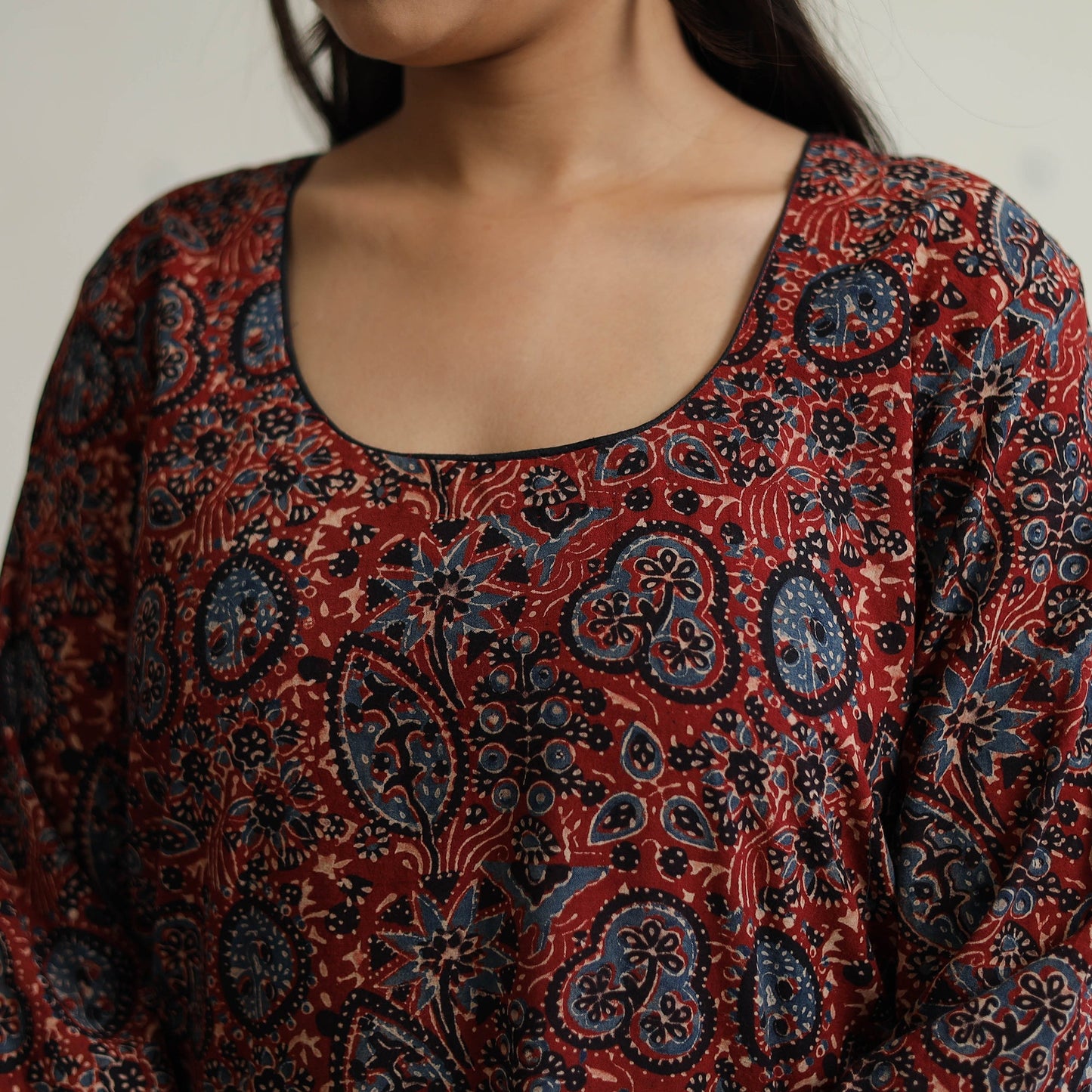 Block Printed Cotton Straight Ajrakh Kurta for Women