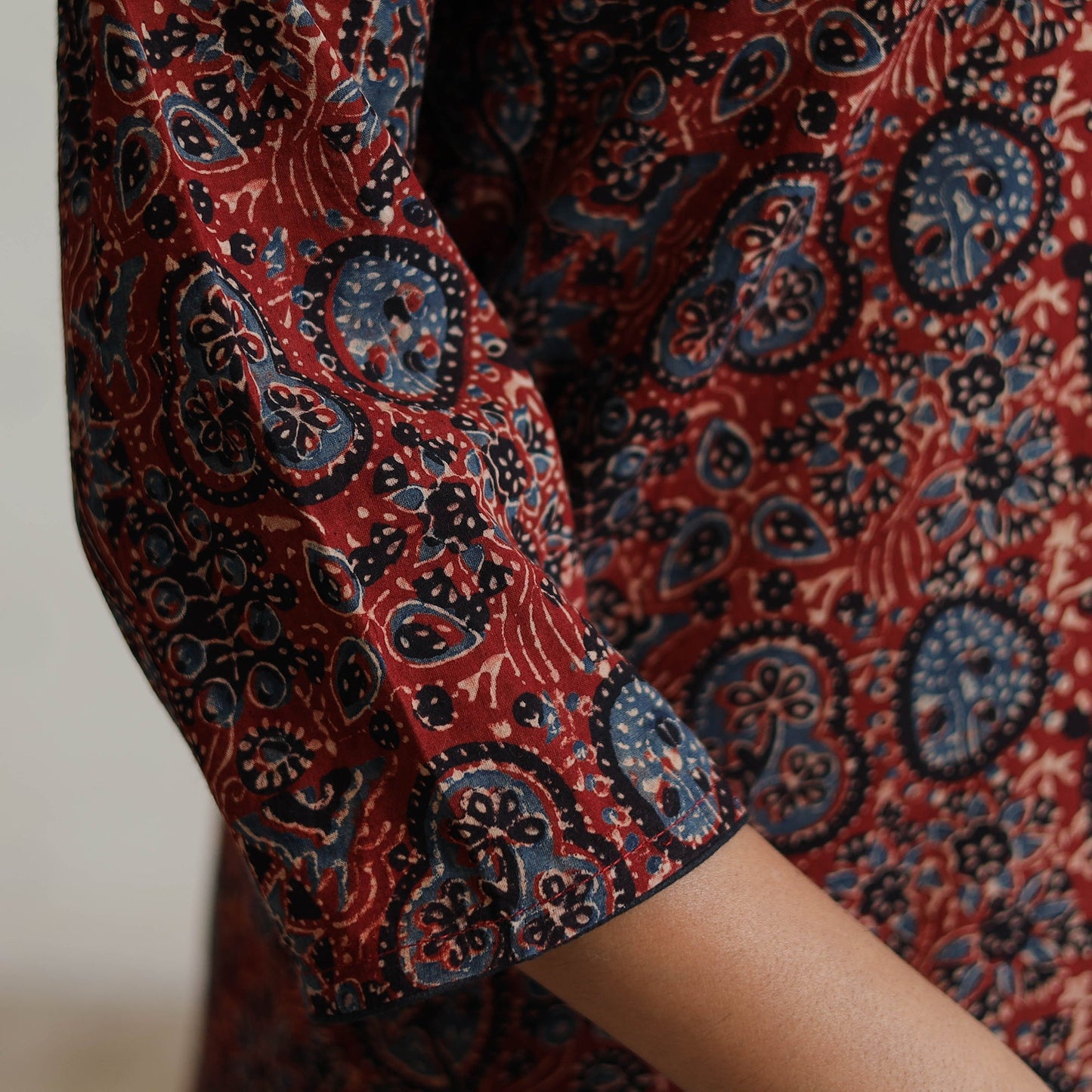 Block Printed Cotton Straight Ajrakh Kurta for Women