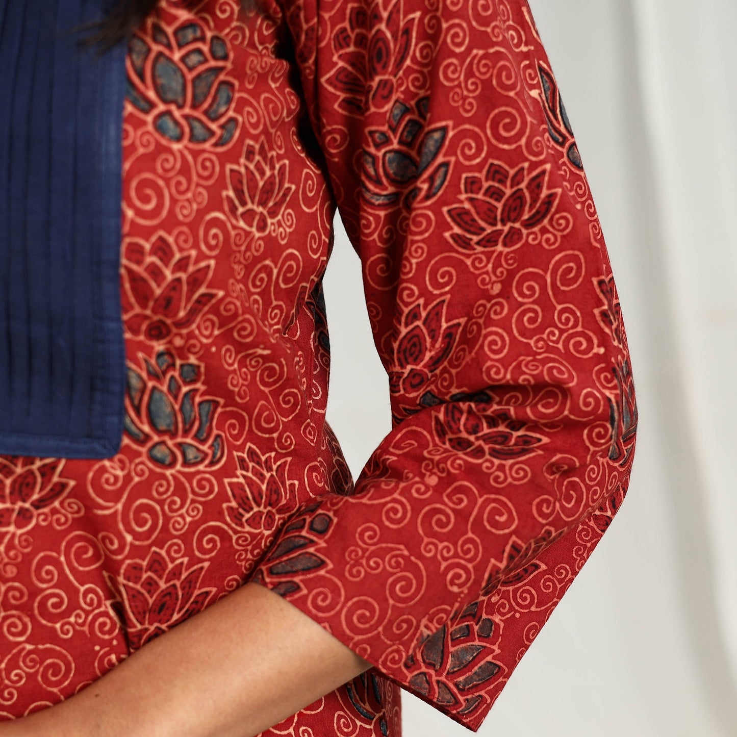 Red Block Printed Cotton Straight Ajrakh Kurta for Women
