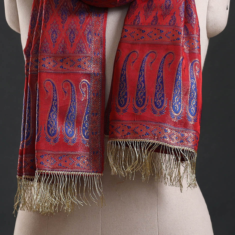 Brocade handloom semi silk banarasi stole 15 - handcrafted