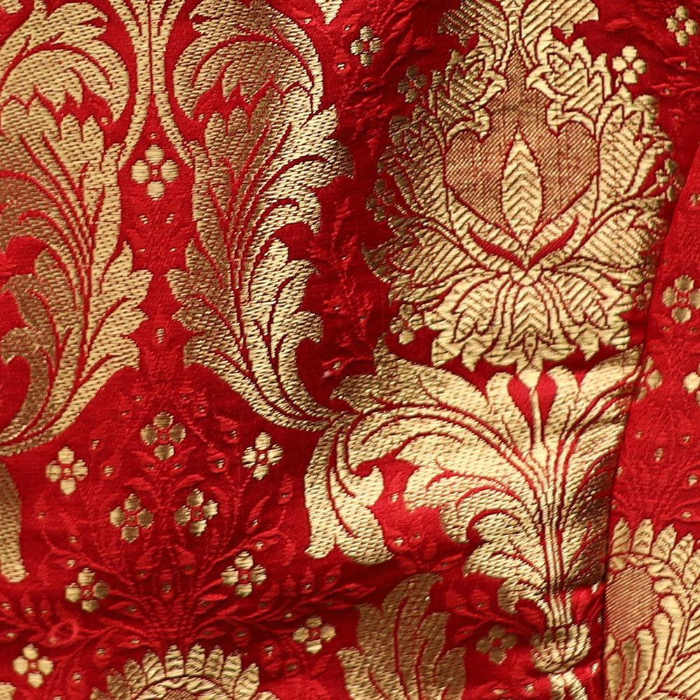 Red - brocade silk banarasi stitched blouse 08 - handcrafted