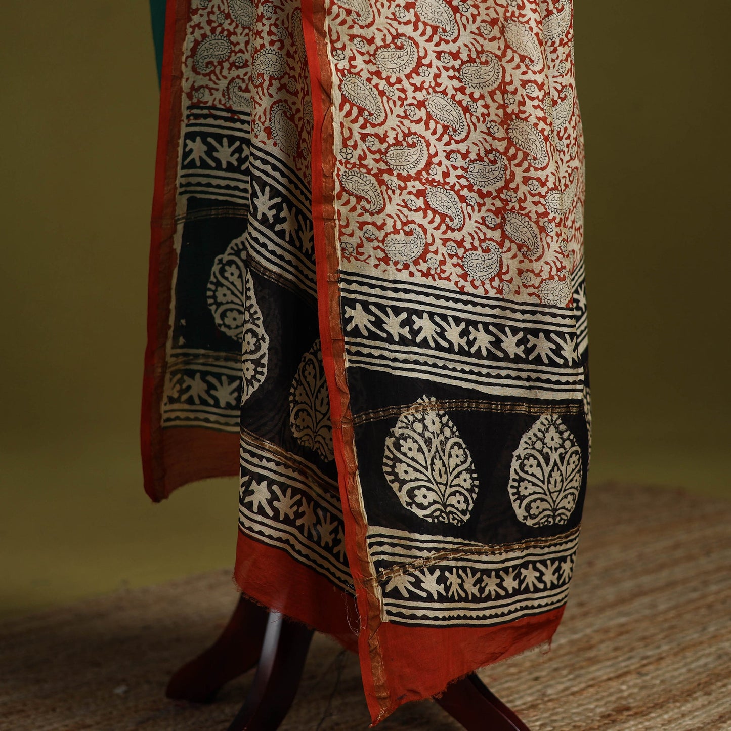 Red - chanderi silk hand bagru dupatta 07 - handcrafted