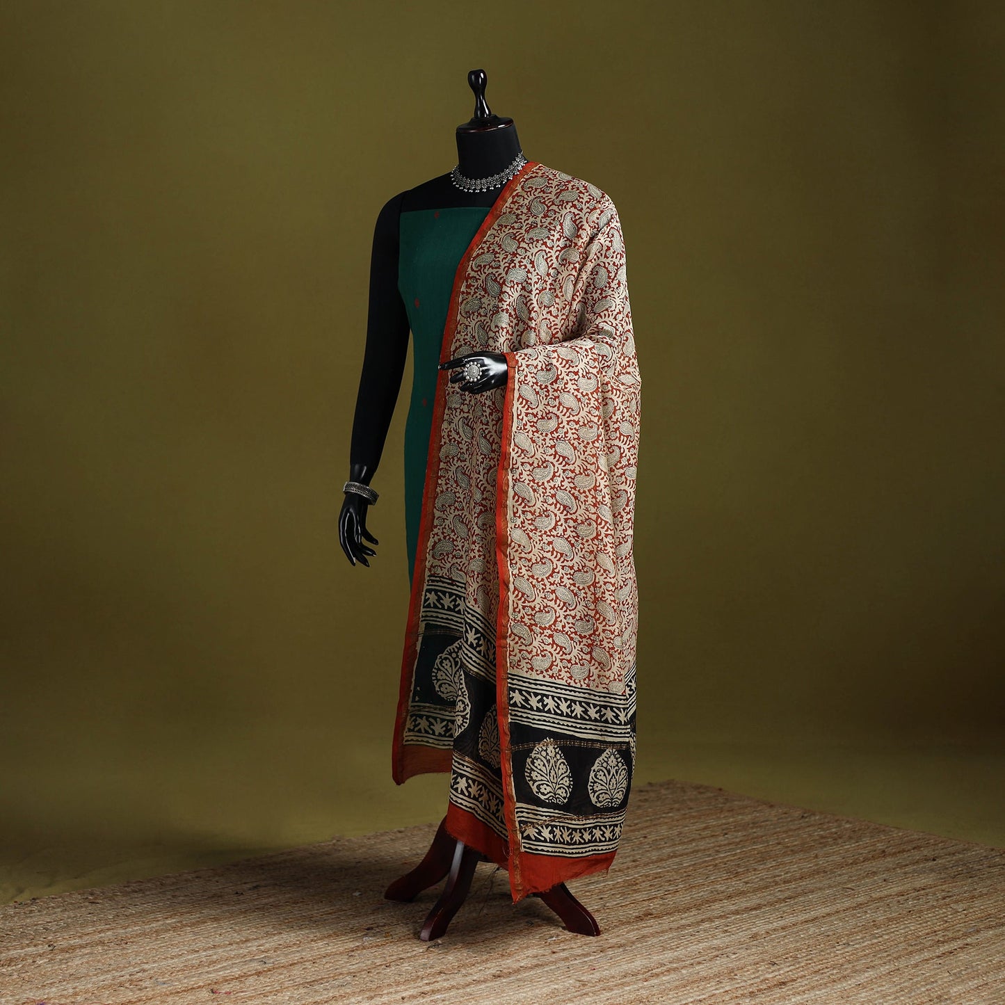 Red - chanderi silk hand bagru dupatta 07 - handcrafted