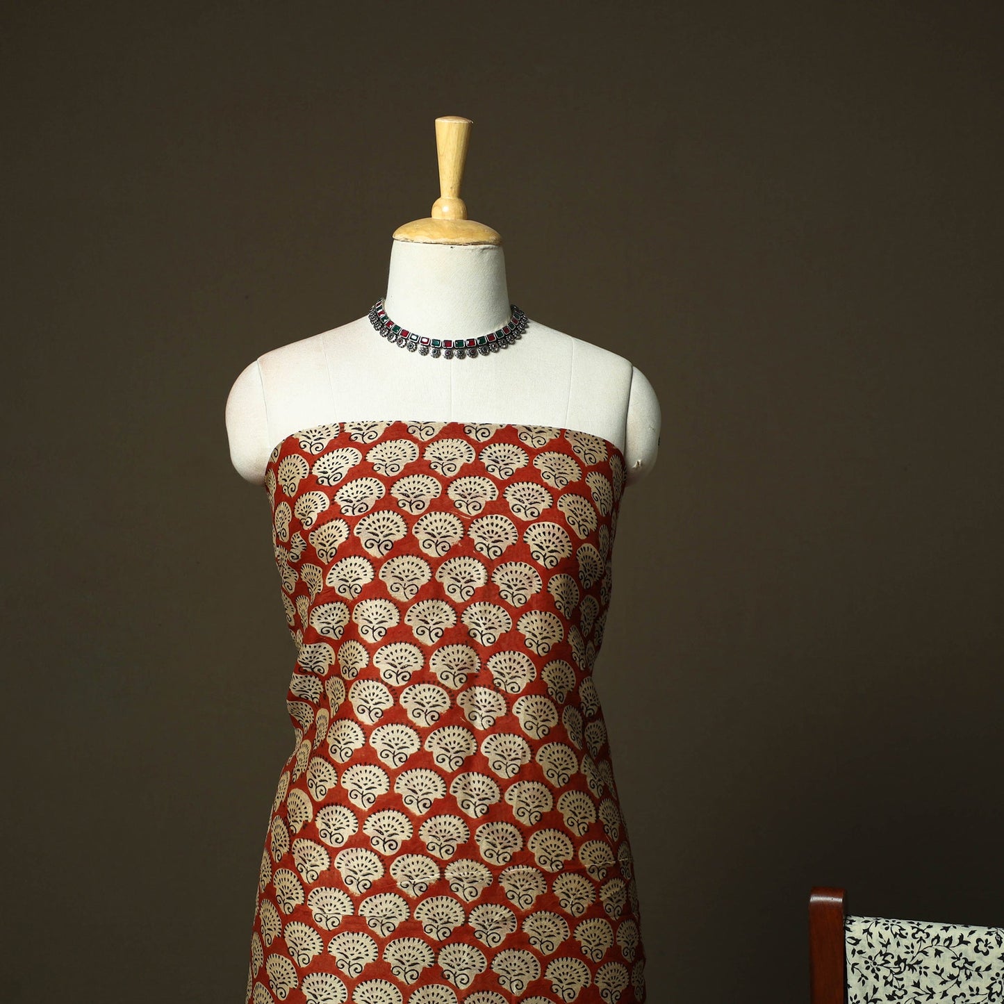Chanderi silk hand block bagru print 3pc unstitched dress