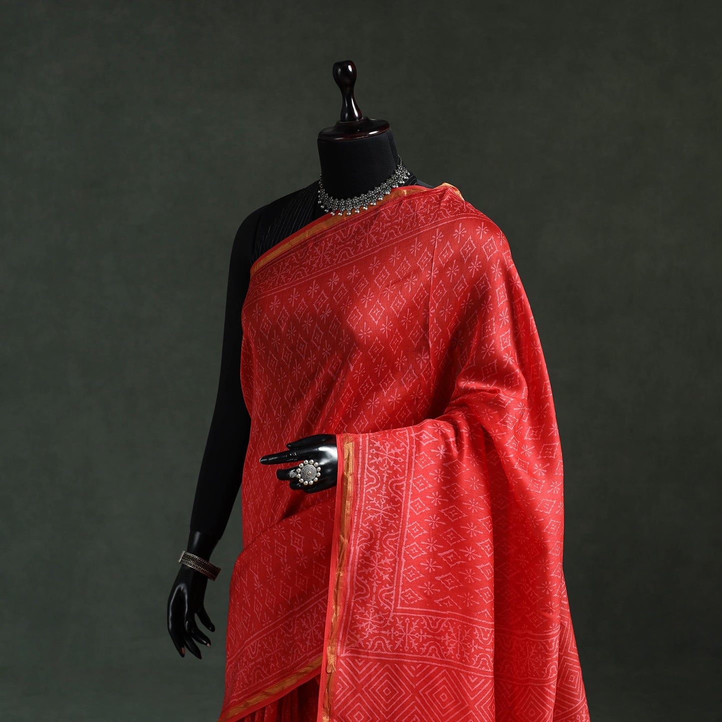 Chanderi silk hand block batik print saree 75 - handcrafted