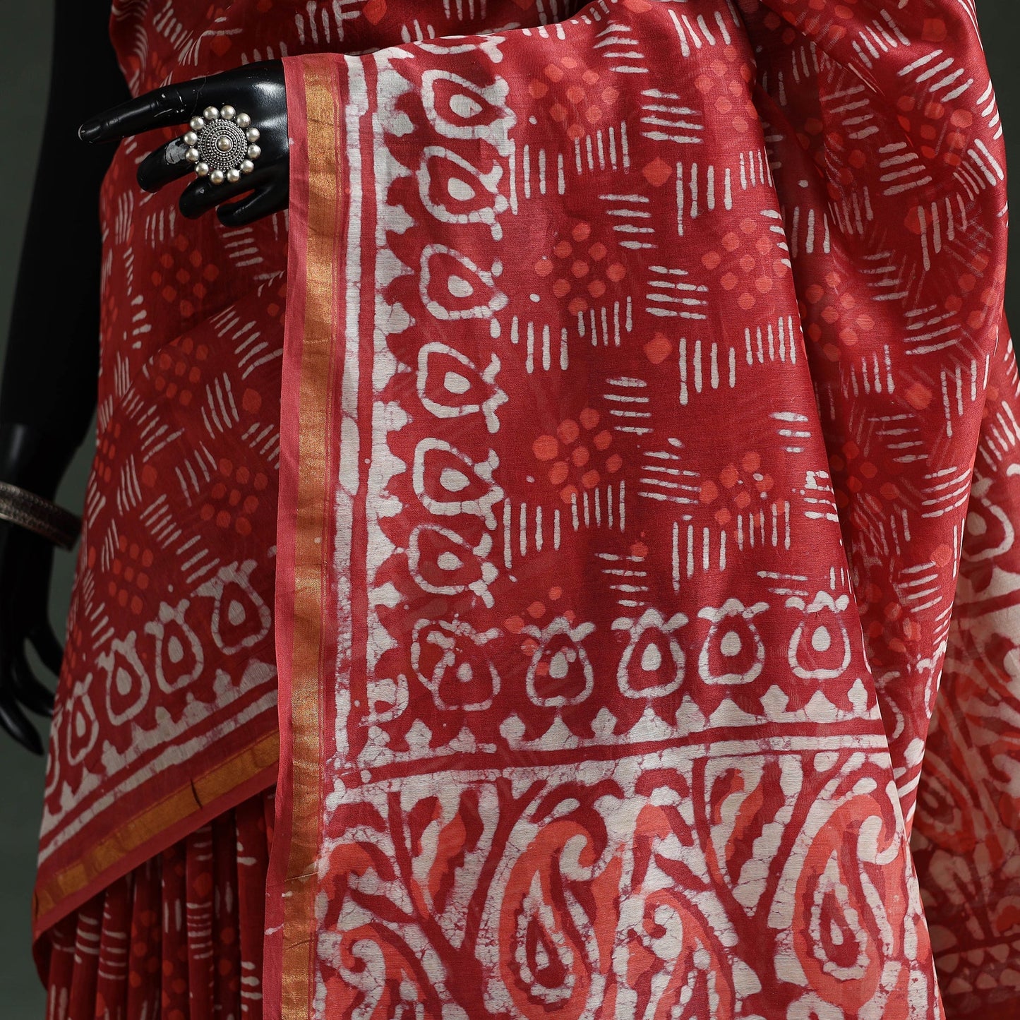Chanderi silk hand block batik print saree 77 - handcrafted