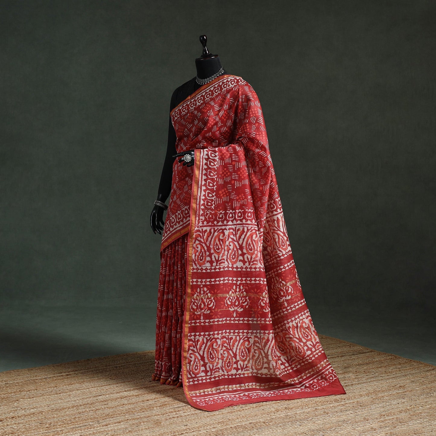 Chanderi silk hand block batik print saree 77 - handcrafted
