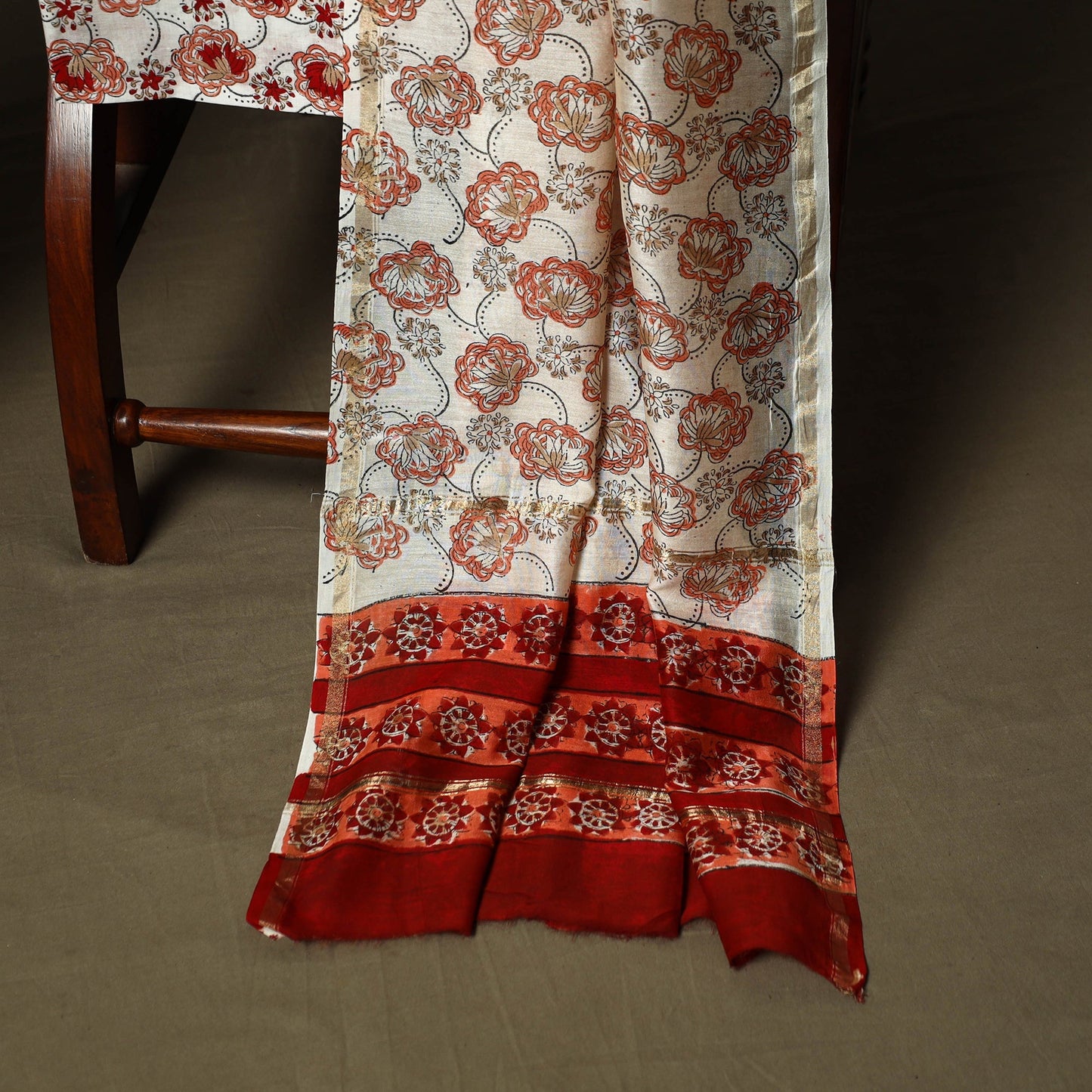 Chanderi silk hand block sanganeri print 3pc unstitched