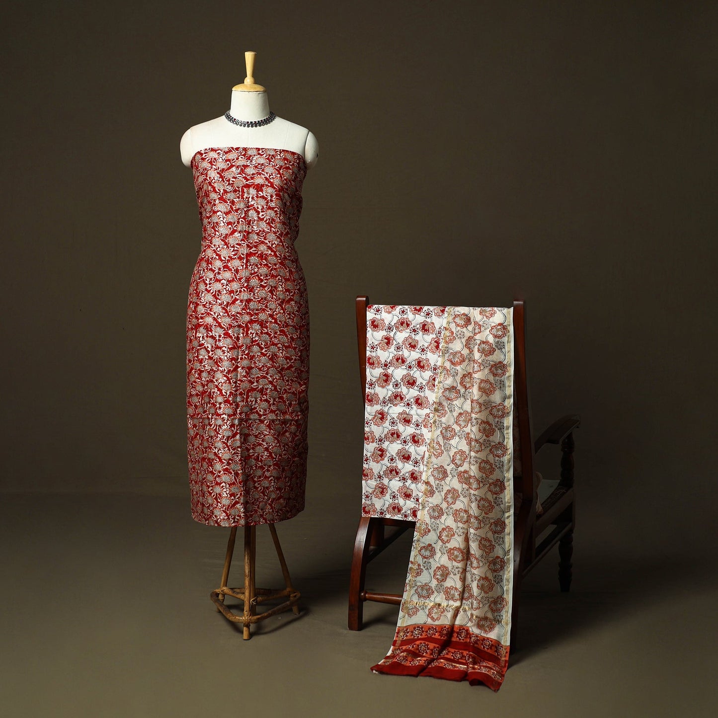 Chanderi silk hand block sanganeri print 3pc unstitched