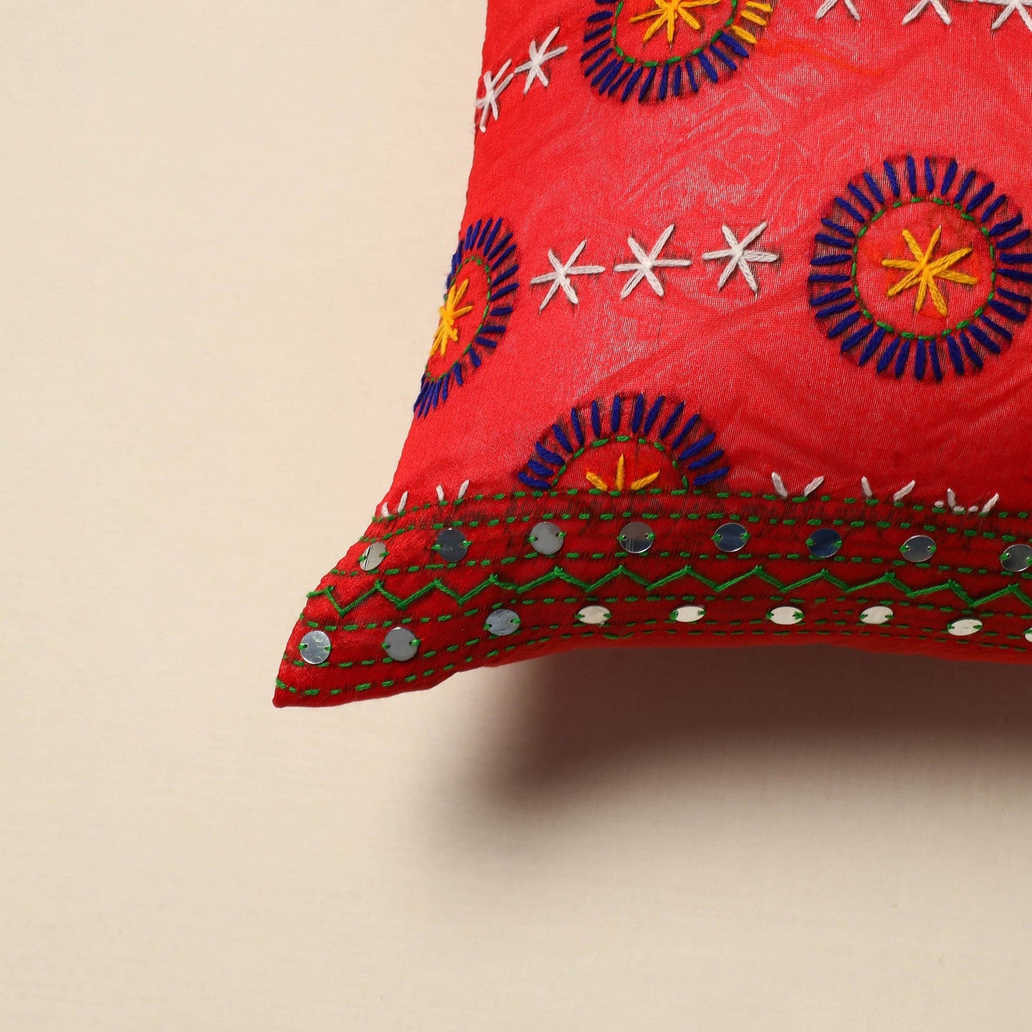 Chanderi silk hand embroidery cushion cover 03 - handcrafted