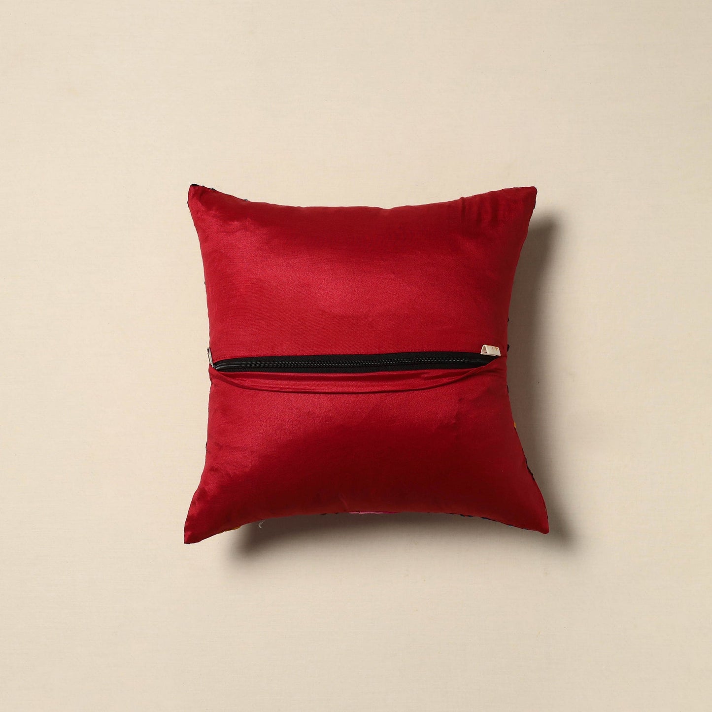 Chanderi silk hand embroidery cushion cover 05 - handcrafted