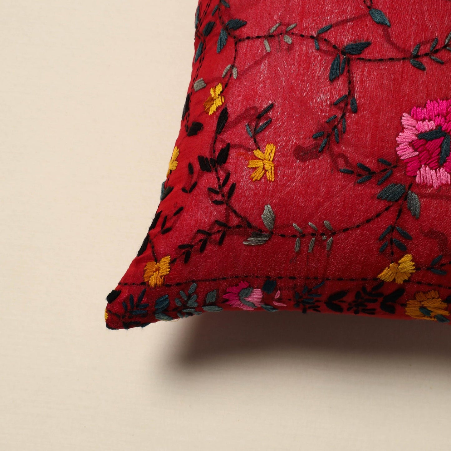 Chanderi silk hand embroidery cushion cover 05 - handcrafted