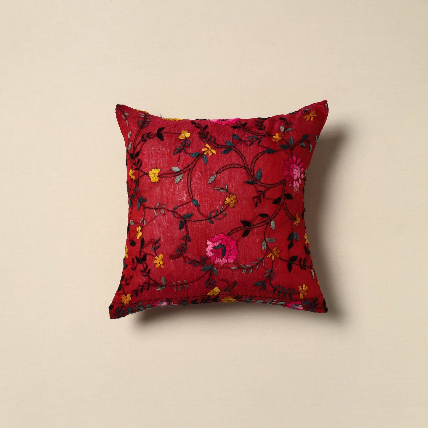 Chanderi silk hand embroidery cushion cover 05 - handcrafted