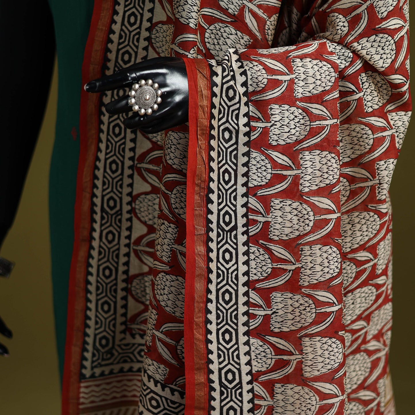 Red - chanderi silk hand natural dyed bagru dupatta 09