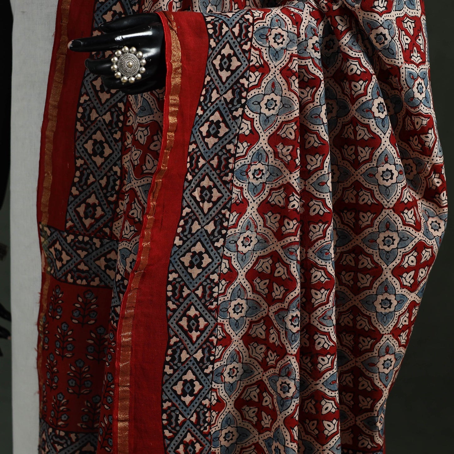 Red - chanderi silk kutch hand block print natural dyed