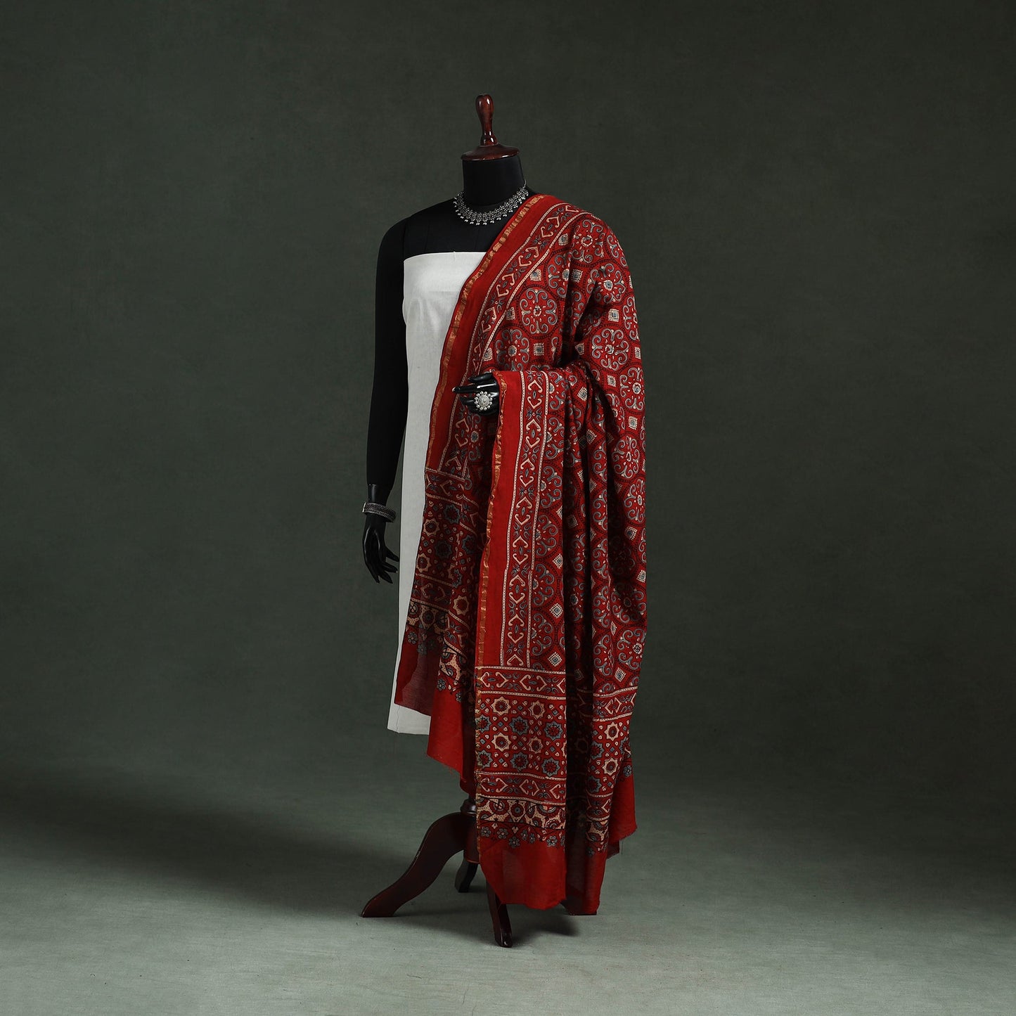 Red - chanderi silk kutch hand block print natural dyed
