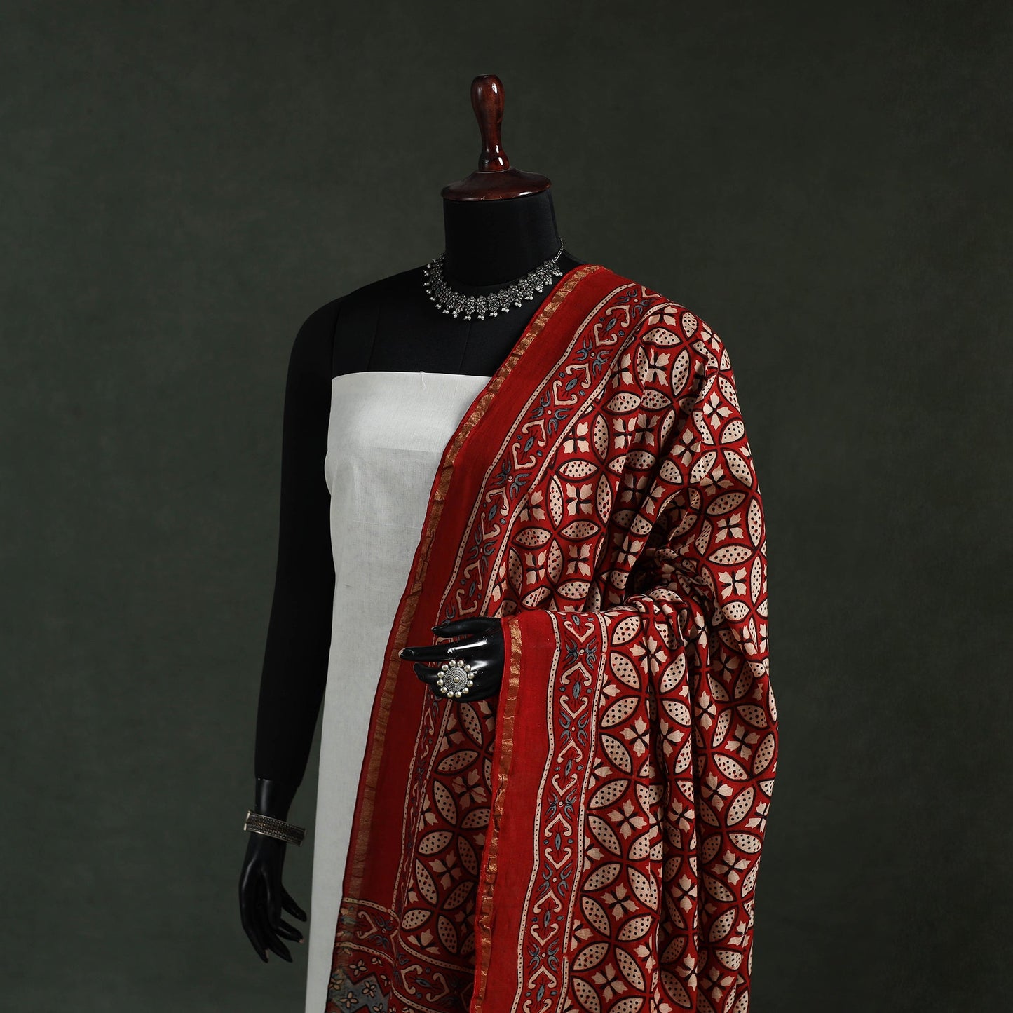 Red - chanderi silk kutch hand block print natural dyed