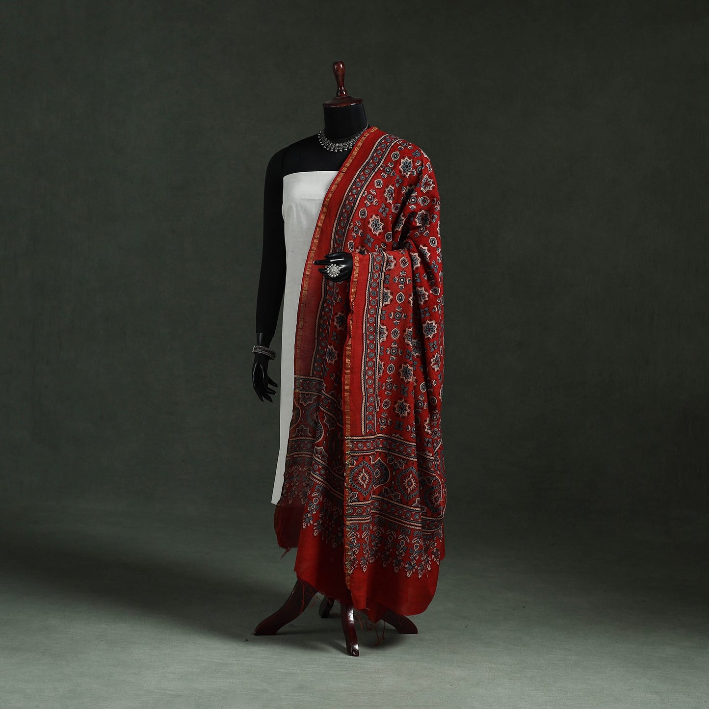 Red - chanderi silk kutch hand block print natural dyed