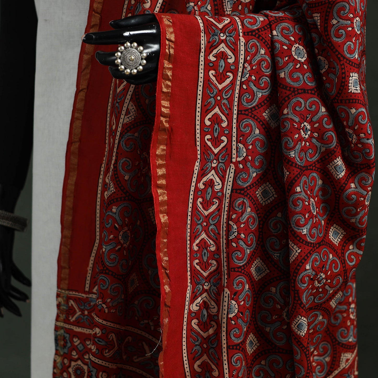 Red - chanderi silk kutch hand block print natural dyed
