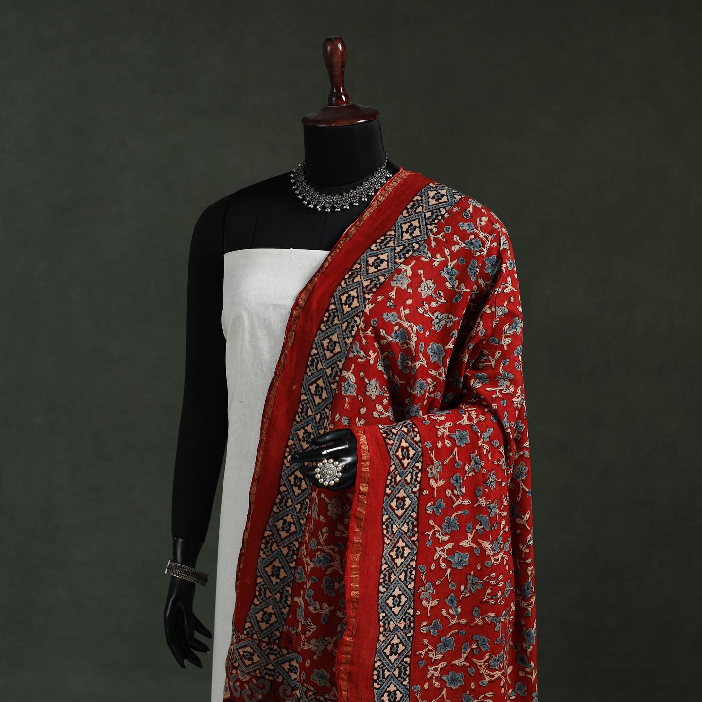 Red - chanderi silk kutch hand block print natural dyed