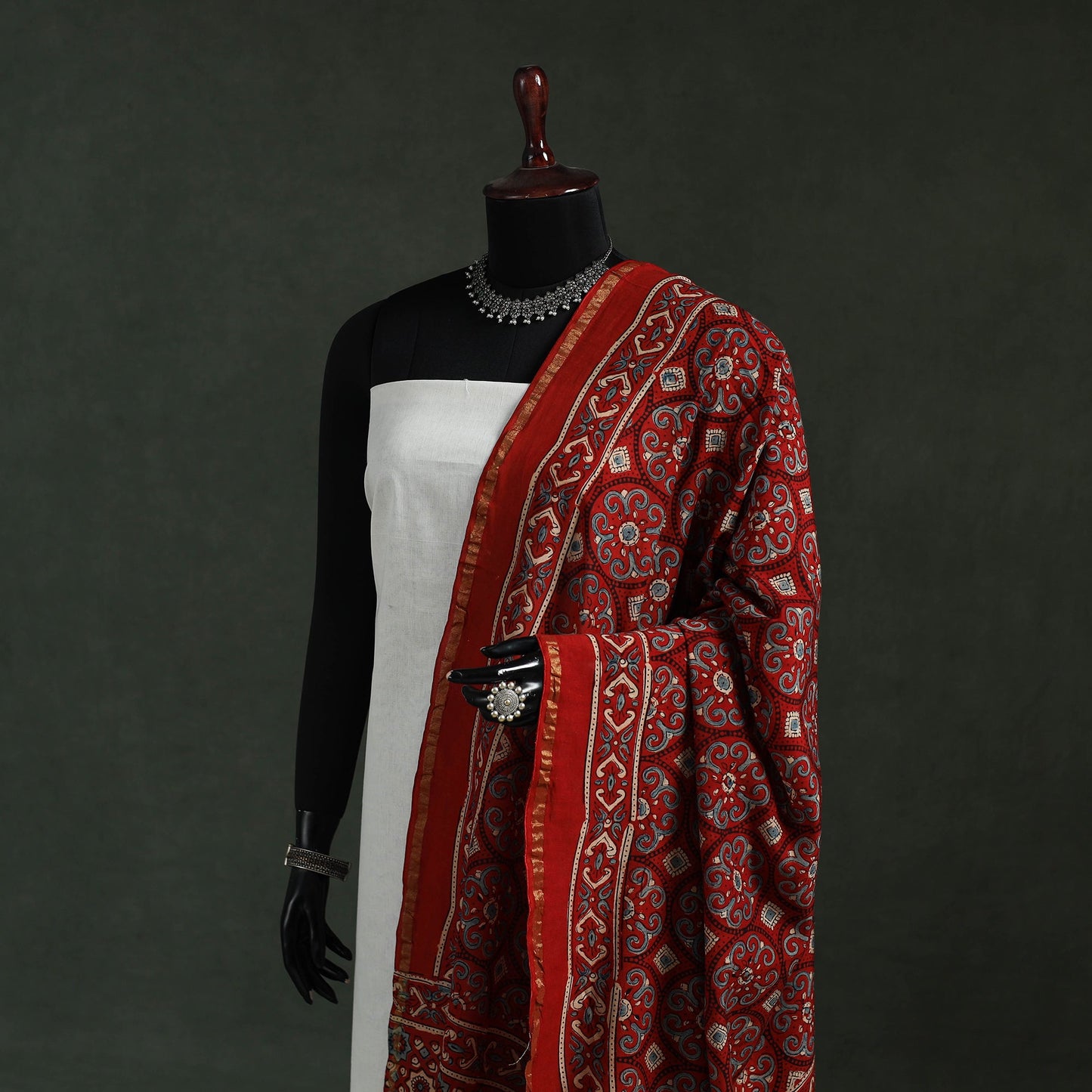 Red - chanderi silk kutch hand block print natural dyed