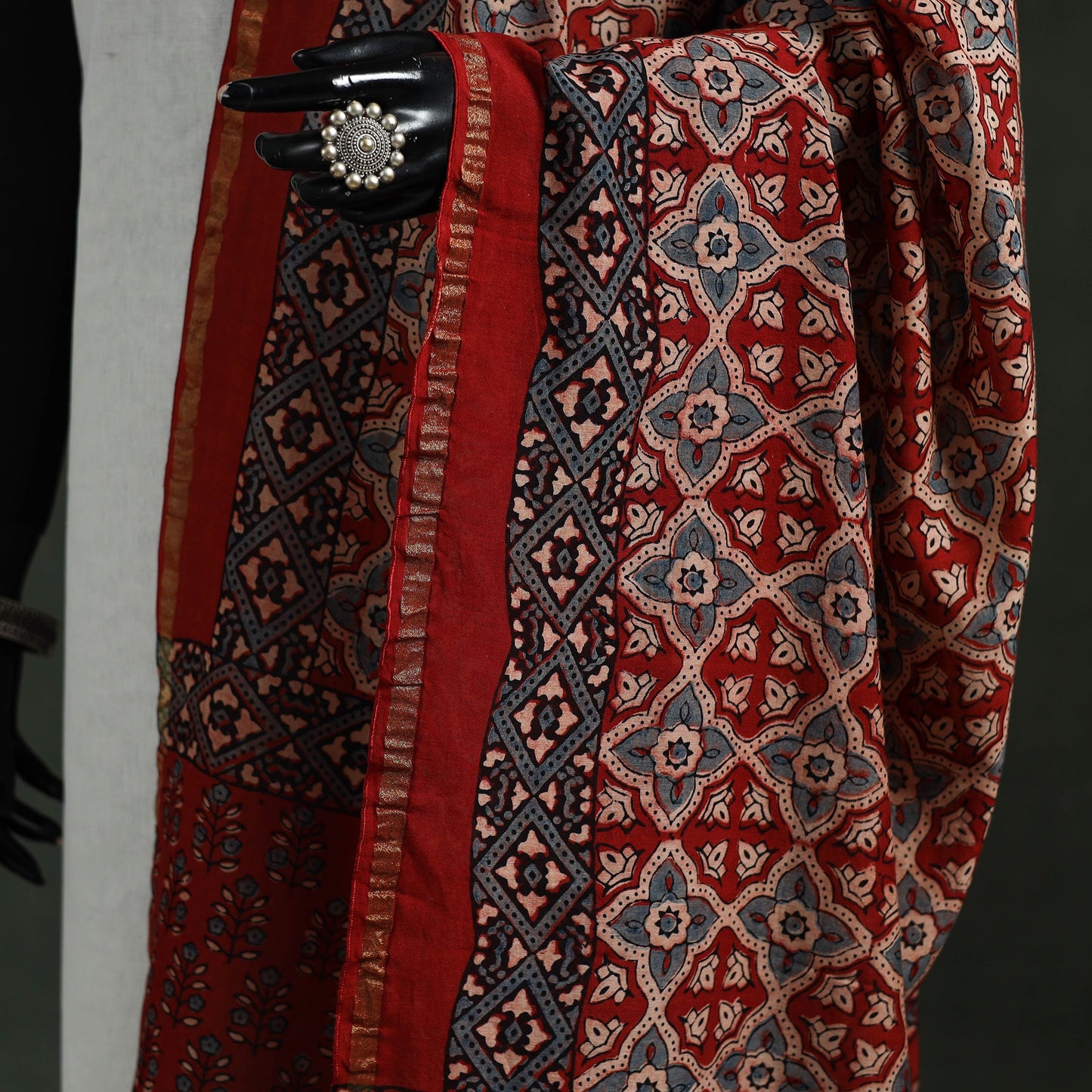 Red - chanderi silk kutch hand block print natural dyed