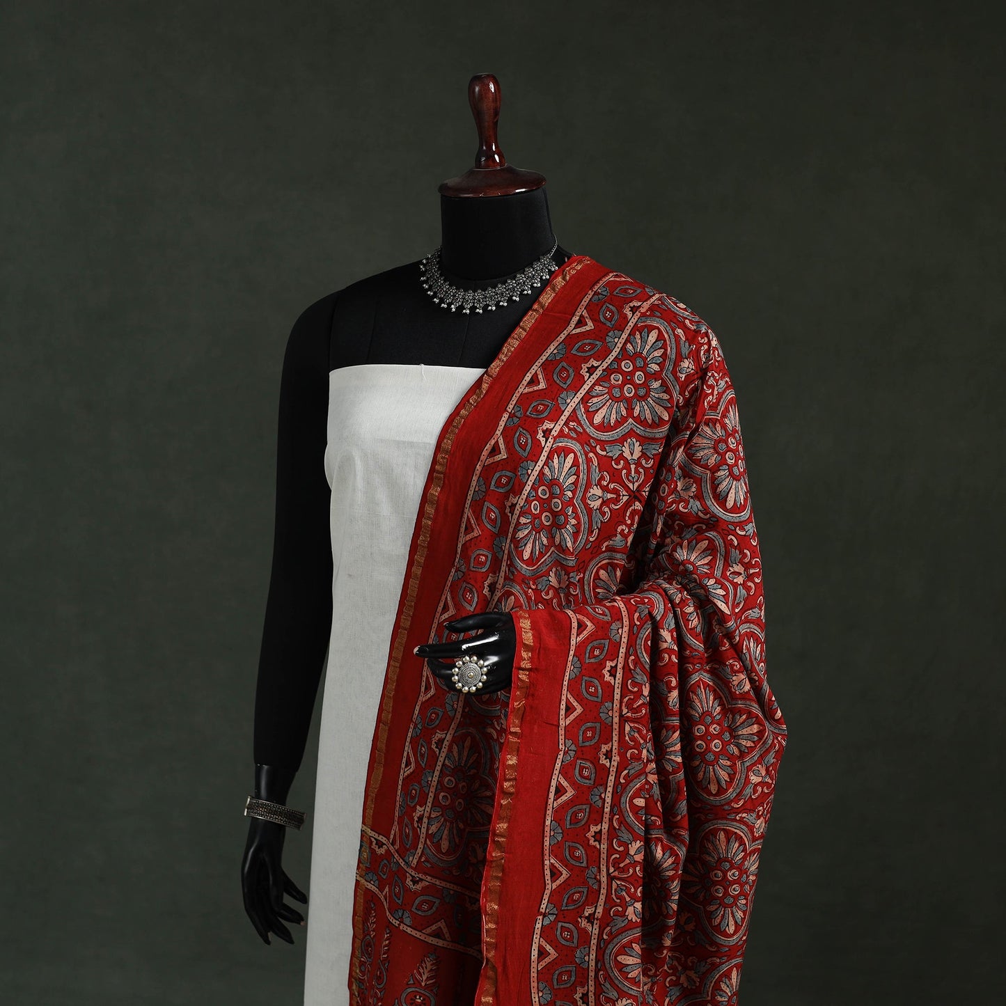 Red - chanderi silk kutch hand block print natural dyed